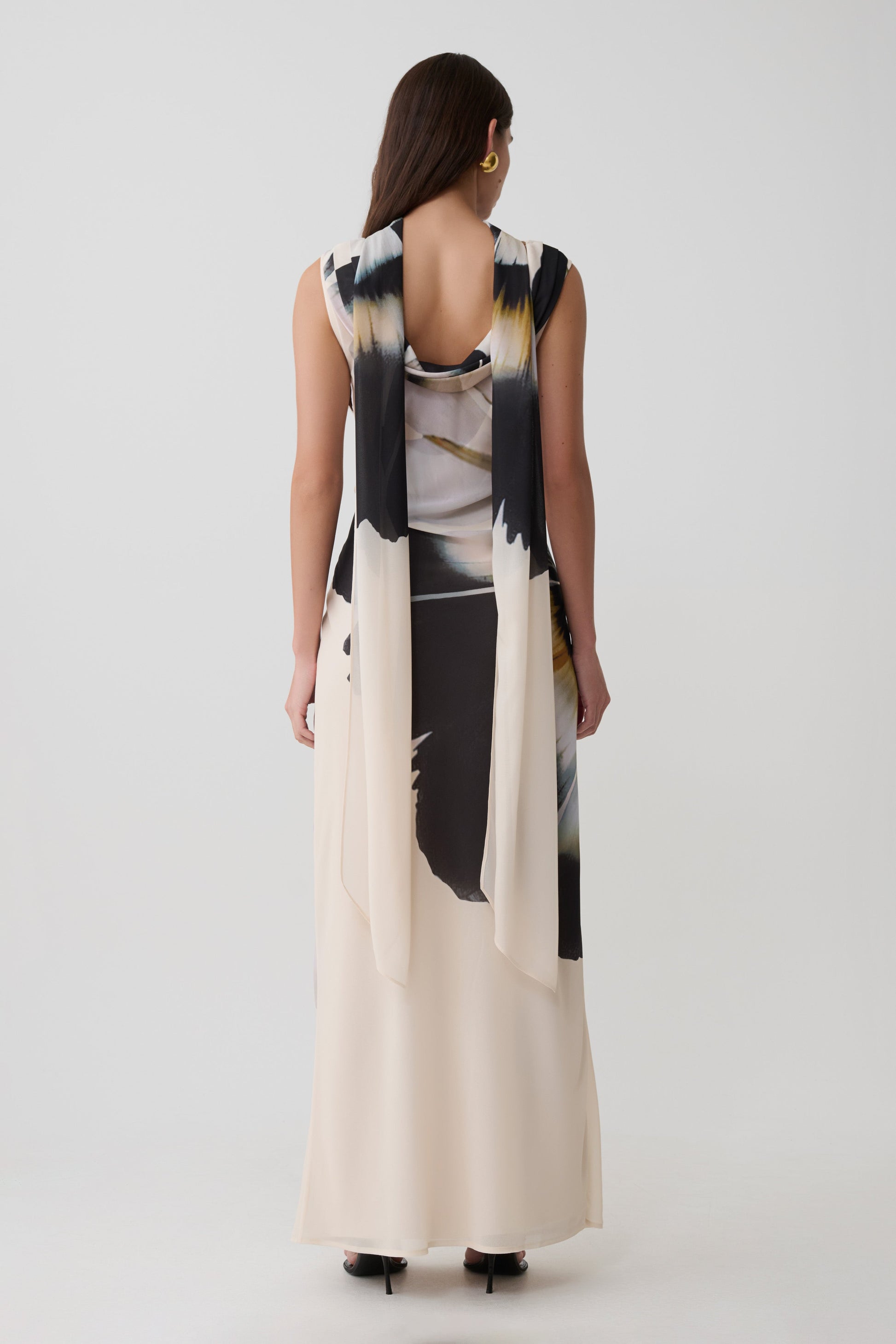 Dakota Chiffon Maxi Dress With Scarf - Ivory Oversized Floral Print #4