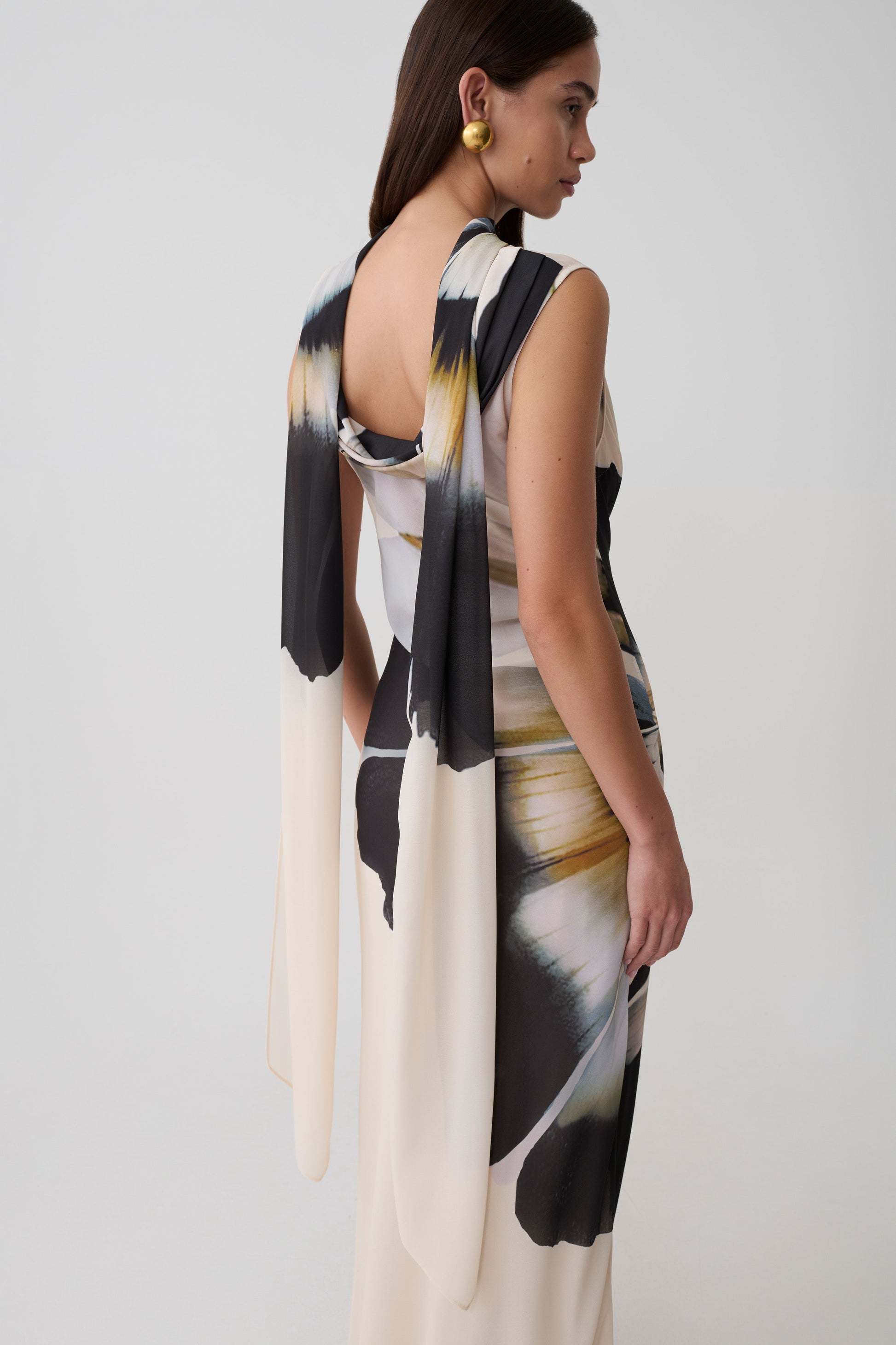 Dakota Chiffon Maxi Dress With Scarf - Ivory Oversized Floral Print #3