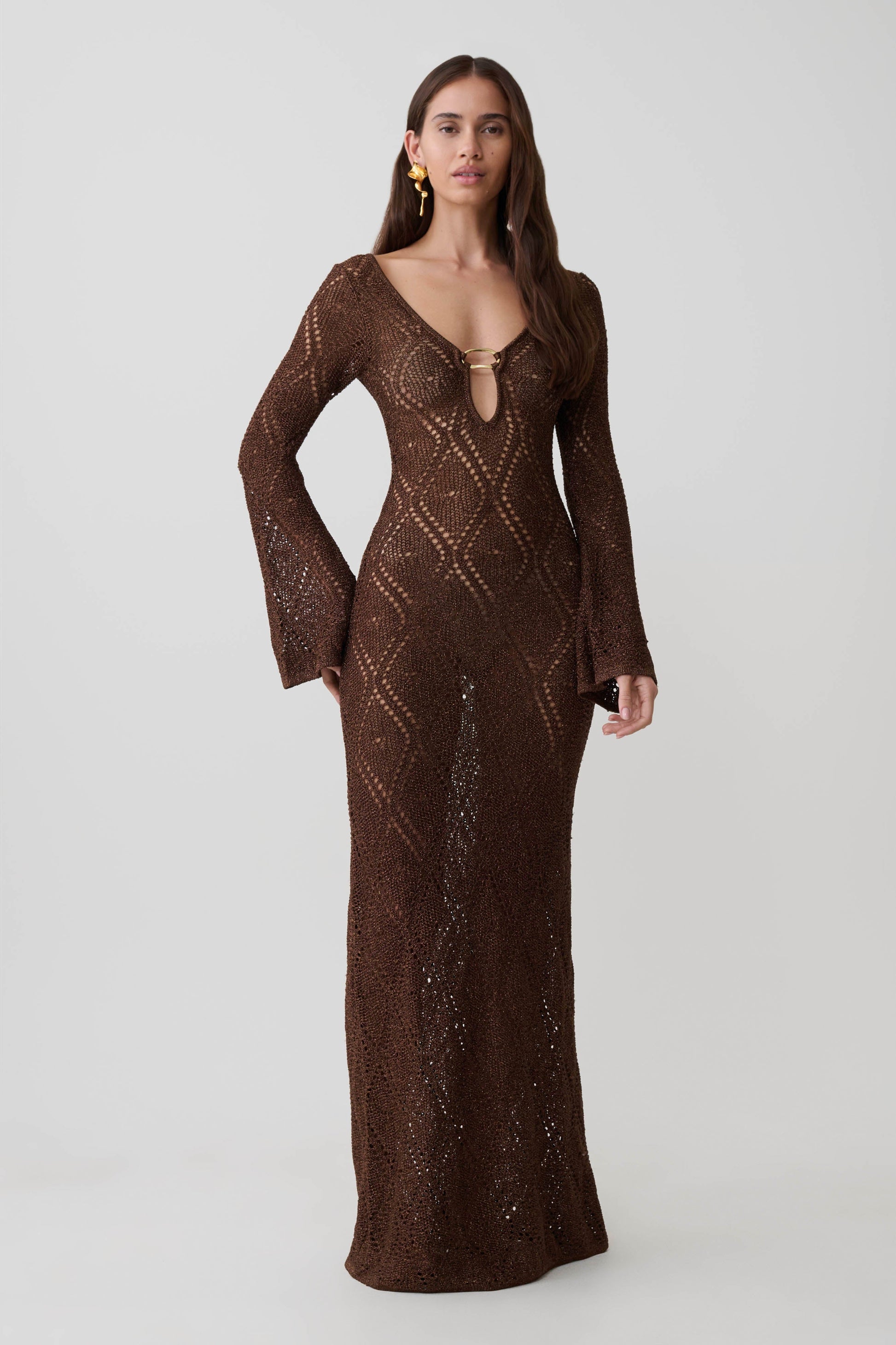 Chelsea Lurex Crochet Maxi Dress - Bronze #8