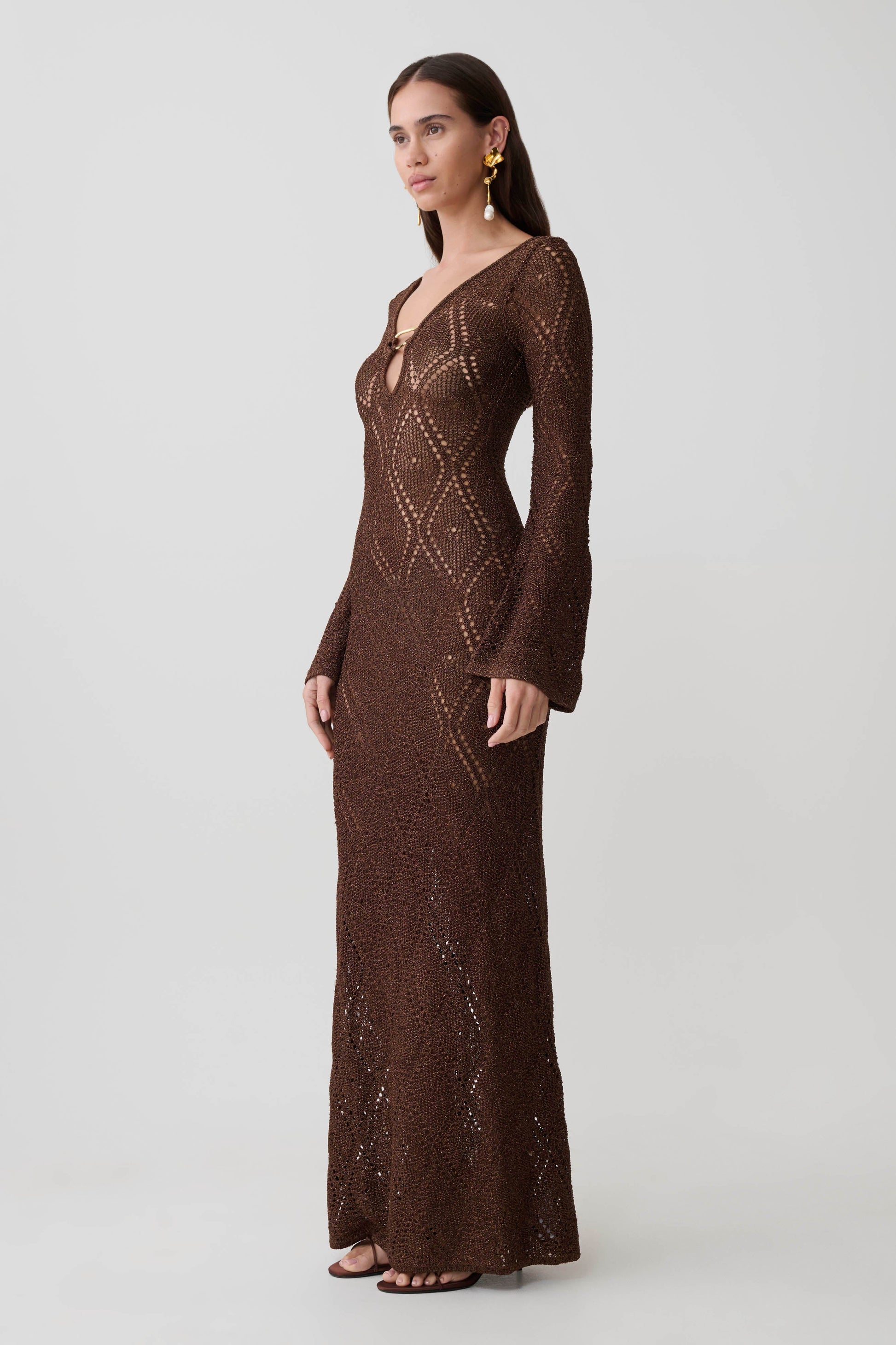Chelsea Lurex Crochet Maxi Dress - Bronze #4