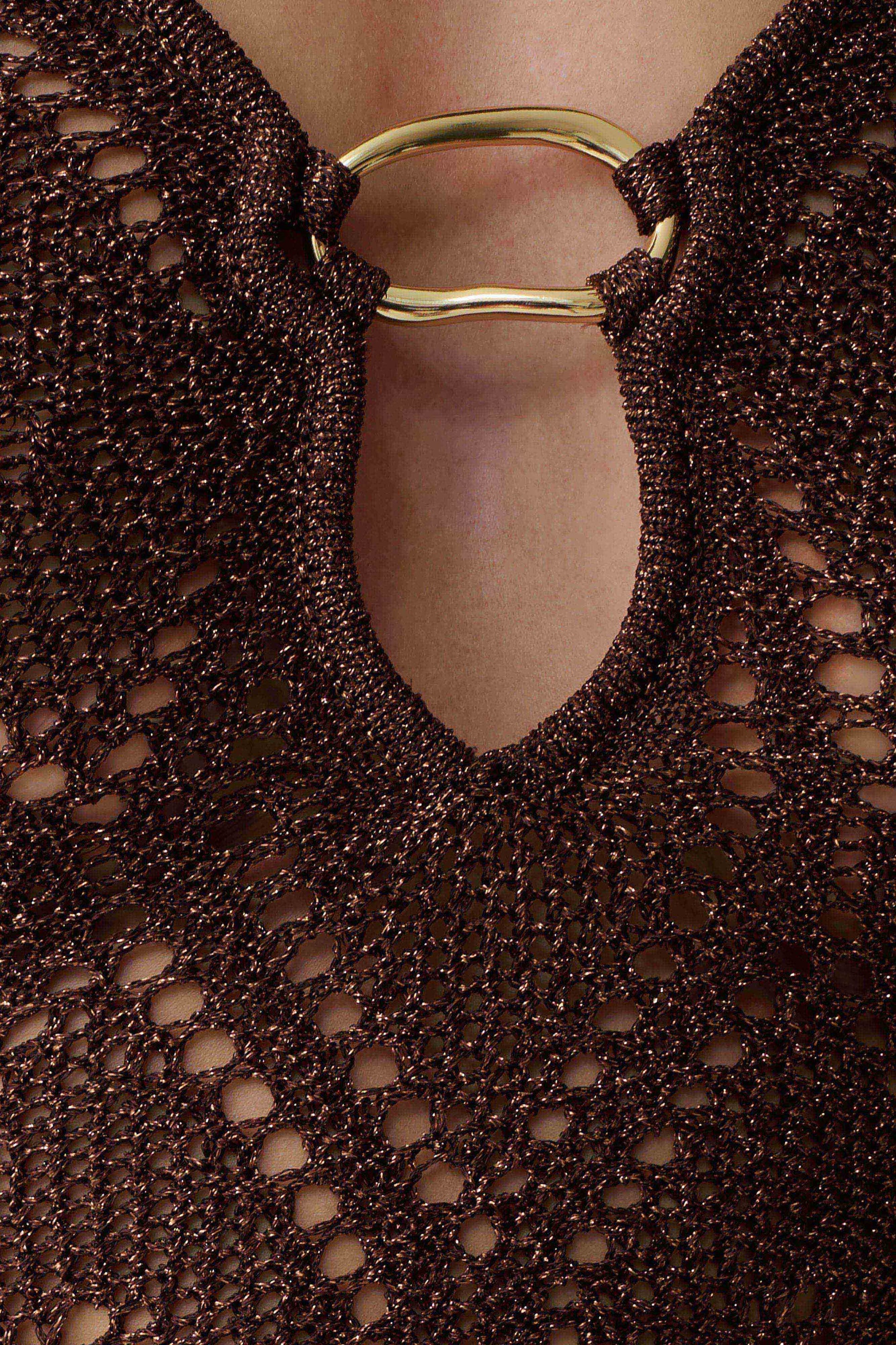 Chelsea Lurex Crochet Maxi Dress - Bronze #7