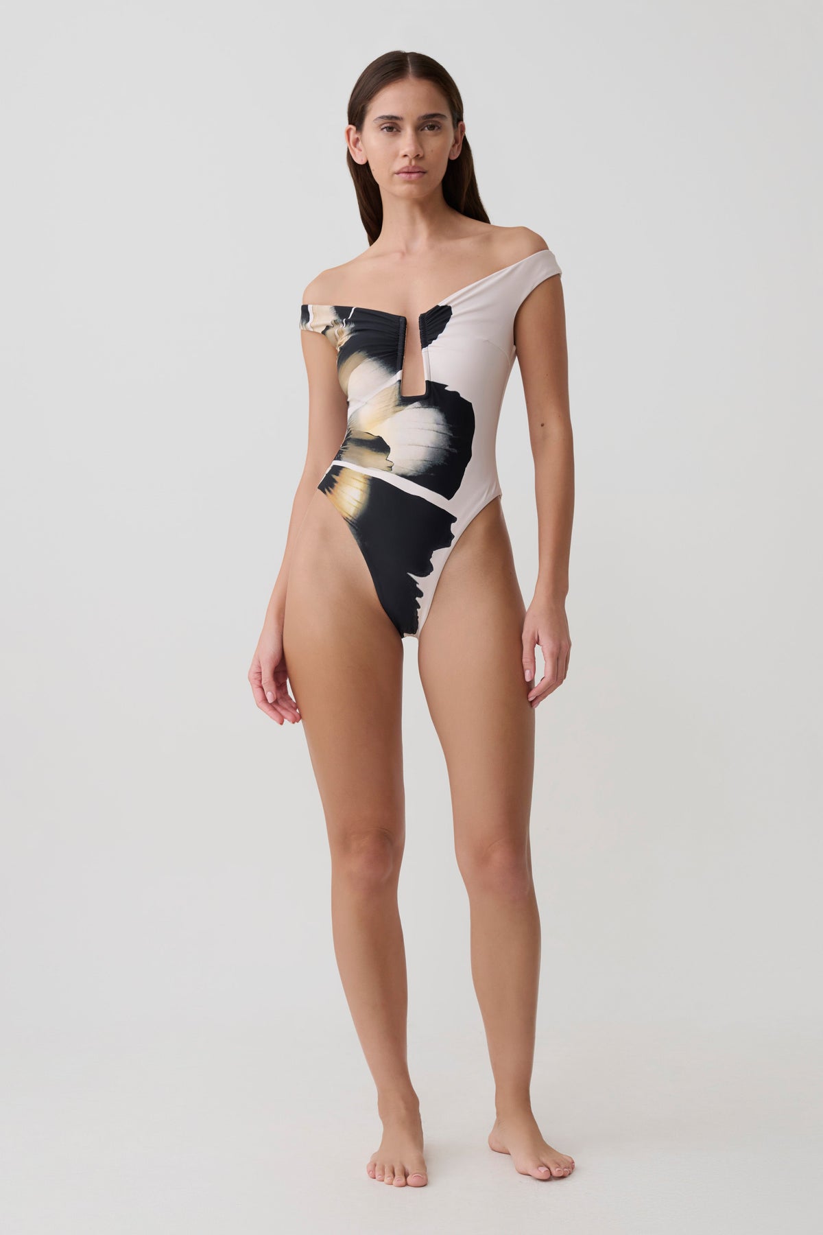 Yumi U-Wire Plunge One Piece Swimsuit - Ivory Base Floral Print #6