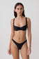 Woman wearing a black bikini set.