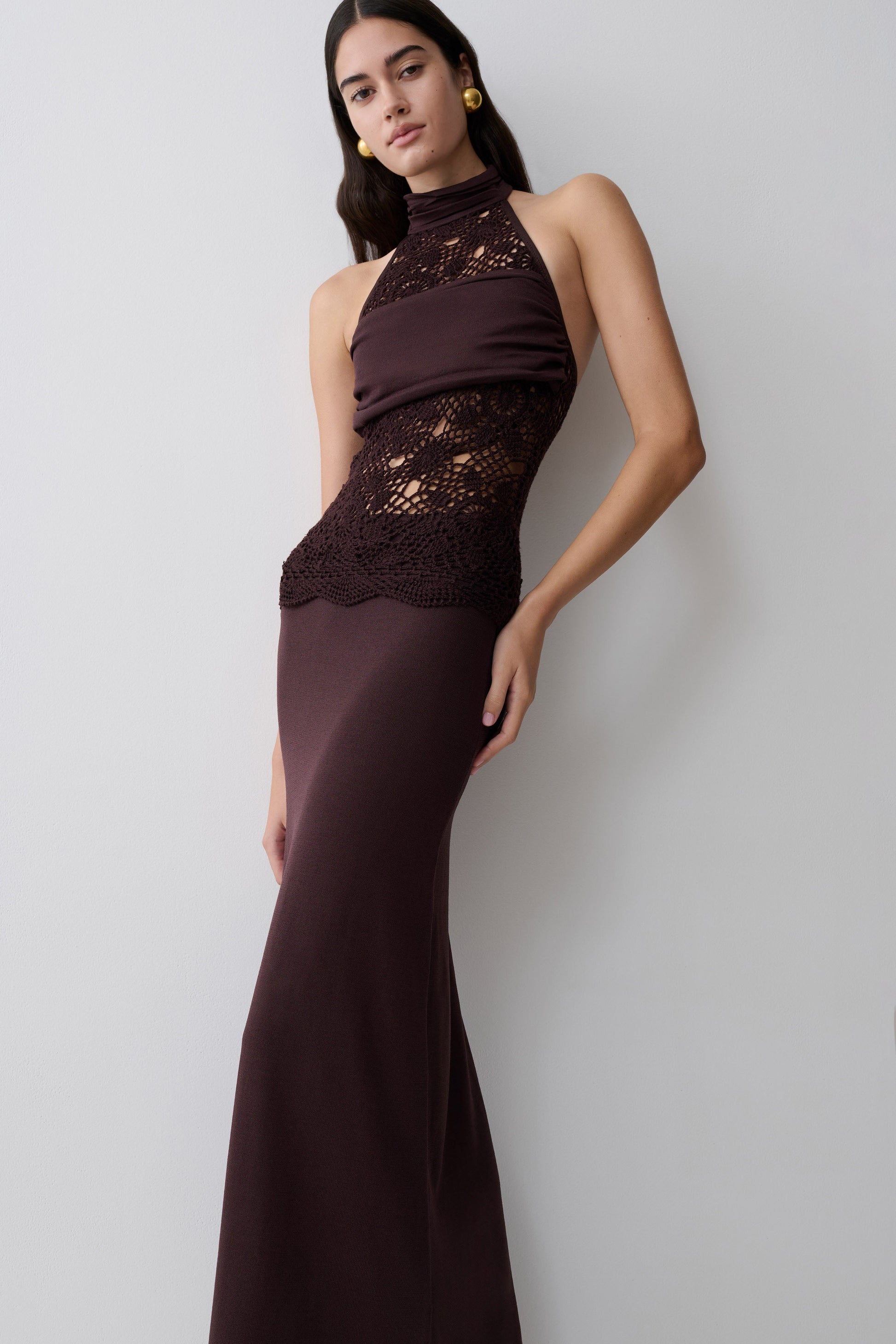 Tessie Knit & Crochet Maxi Dress - Dark Chocolate #5
