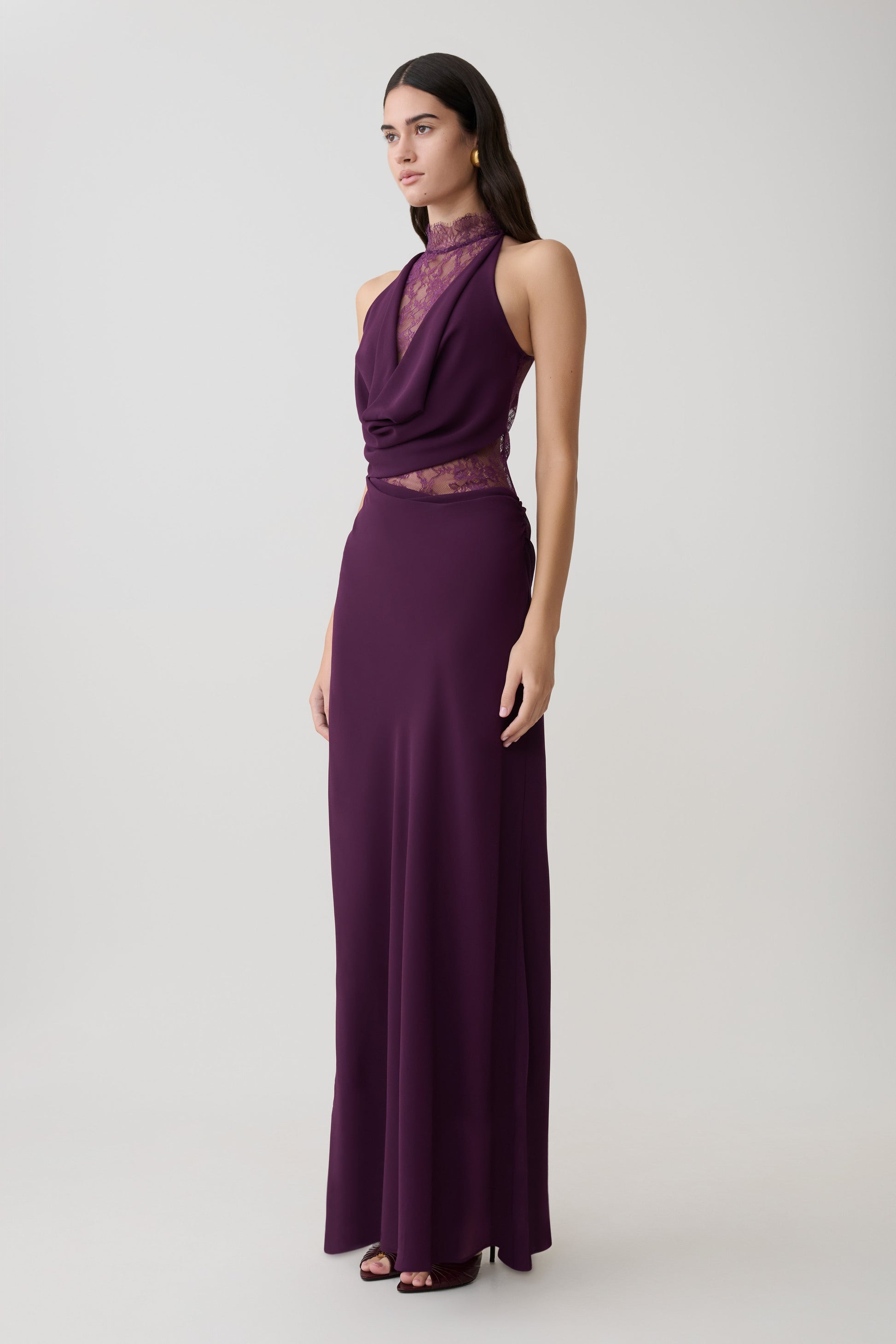 Arra Chiffon And Lace Halter Maxi Dress - Plum #5