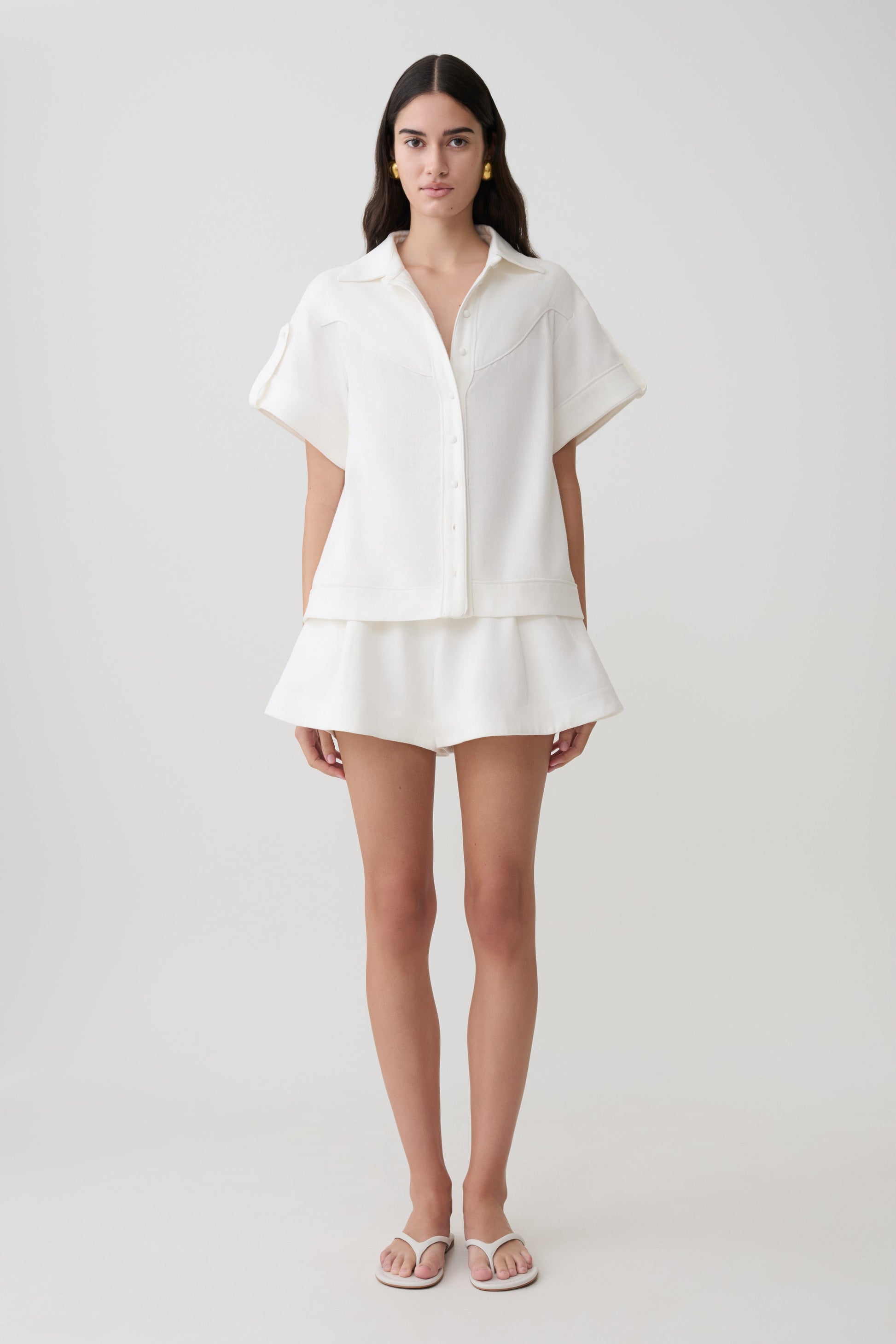 Selena Linen Short Sleeve Shirt - White #6