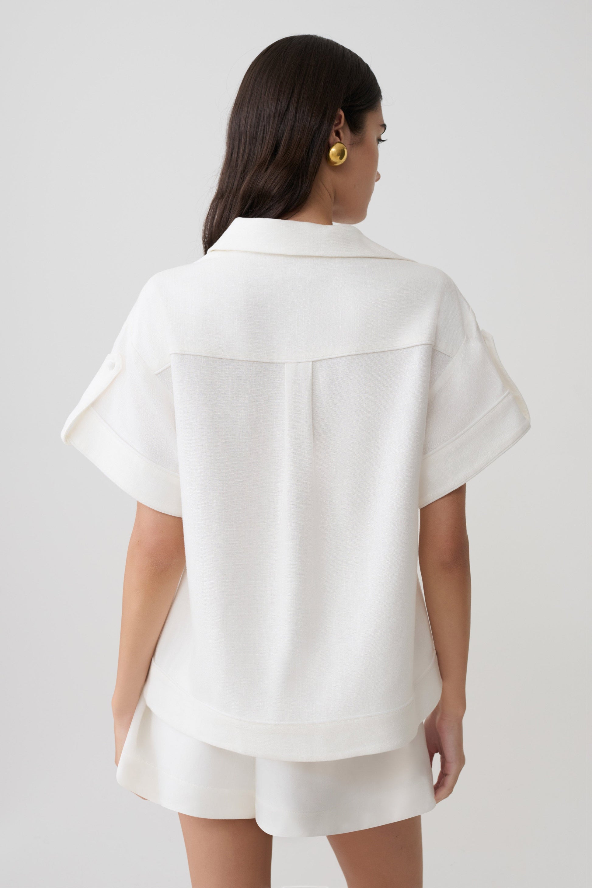 Selena Linen Short Sleeve Shirt - White #2