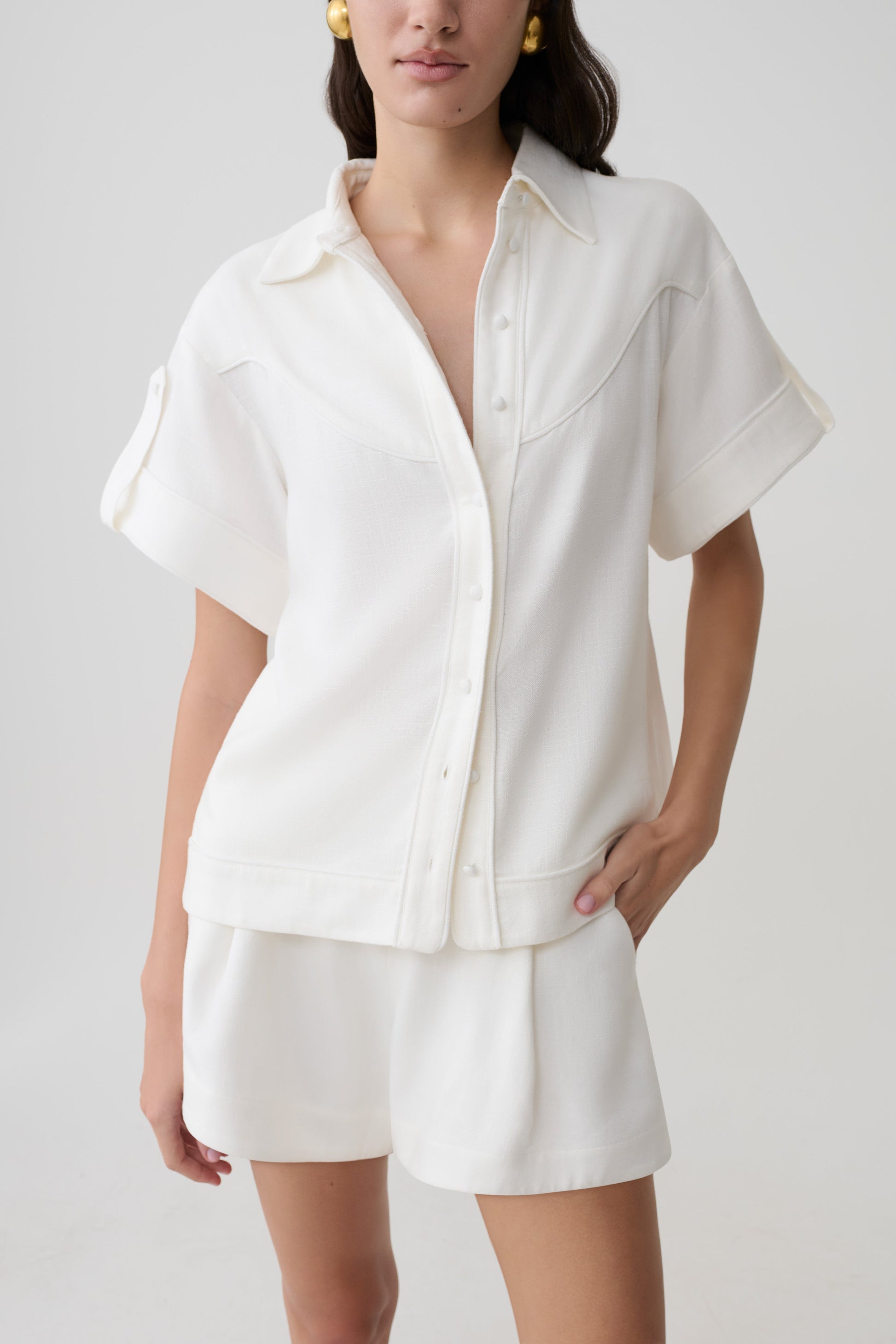 Selena Linen Short Sleeve Shirt - White #3