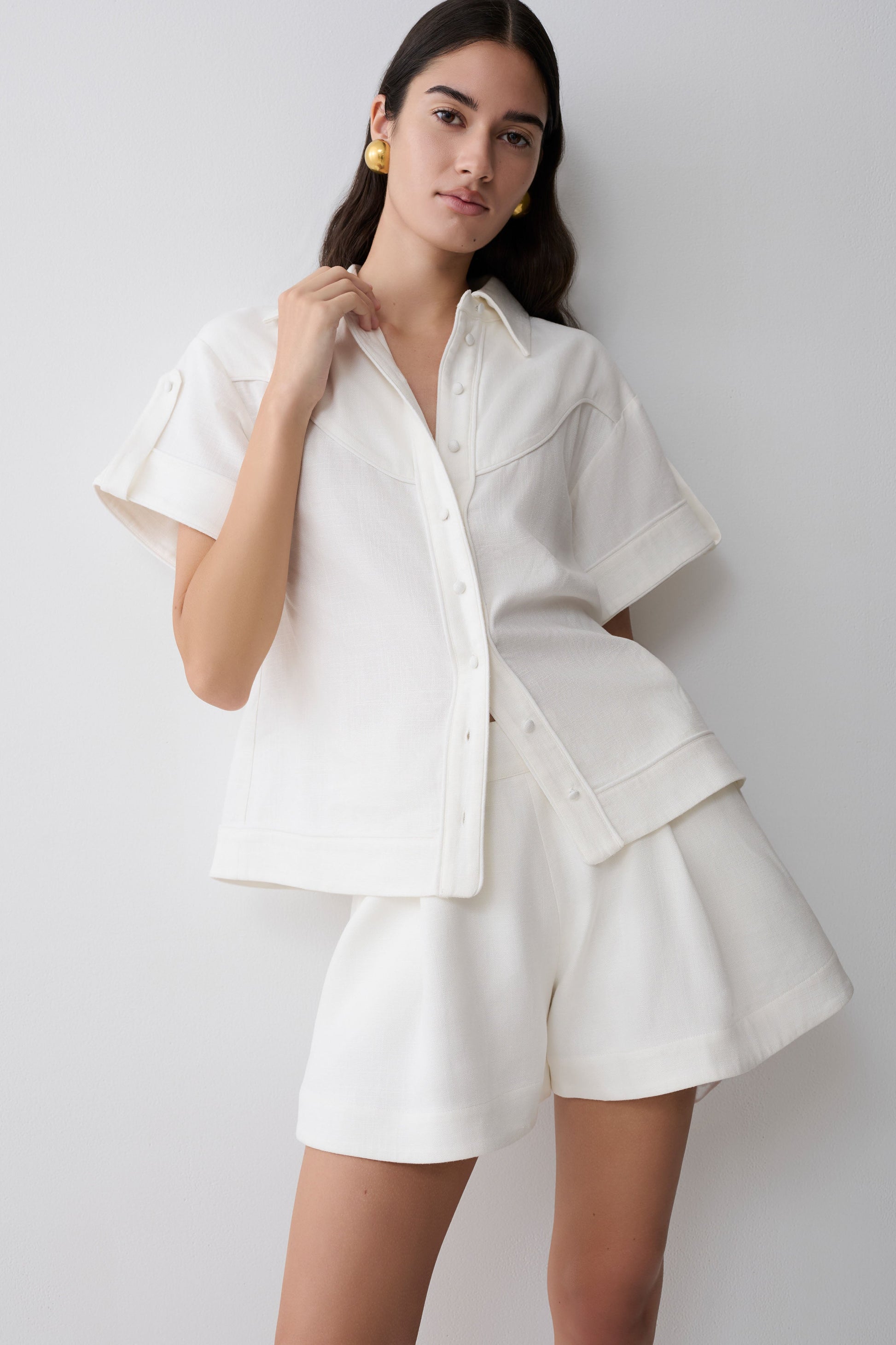 Piper Linen Flare Shorts - White #3