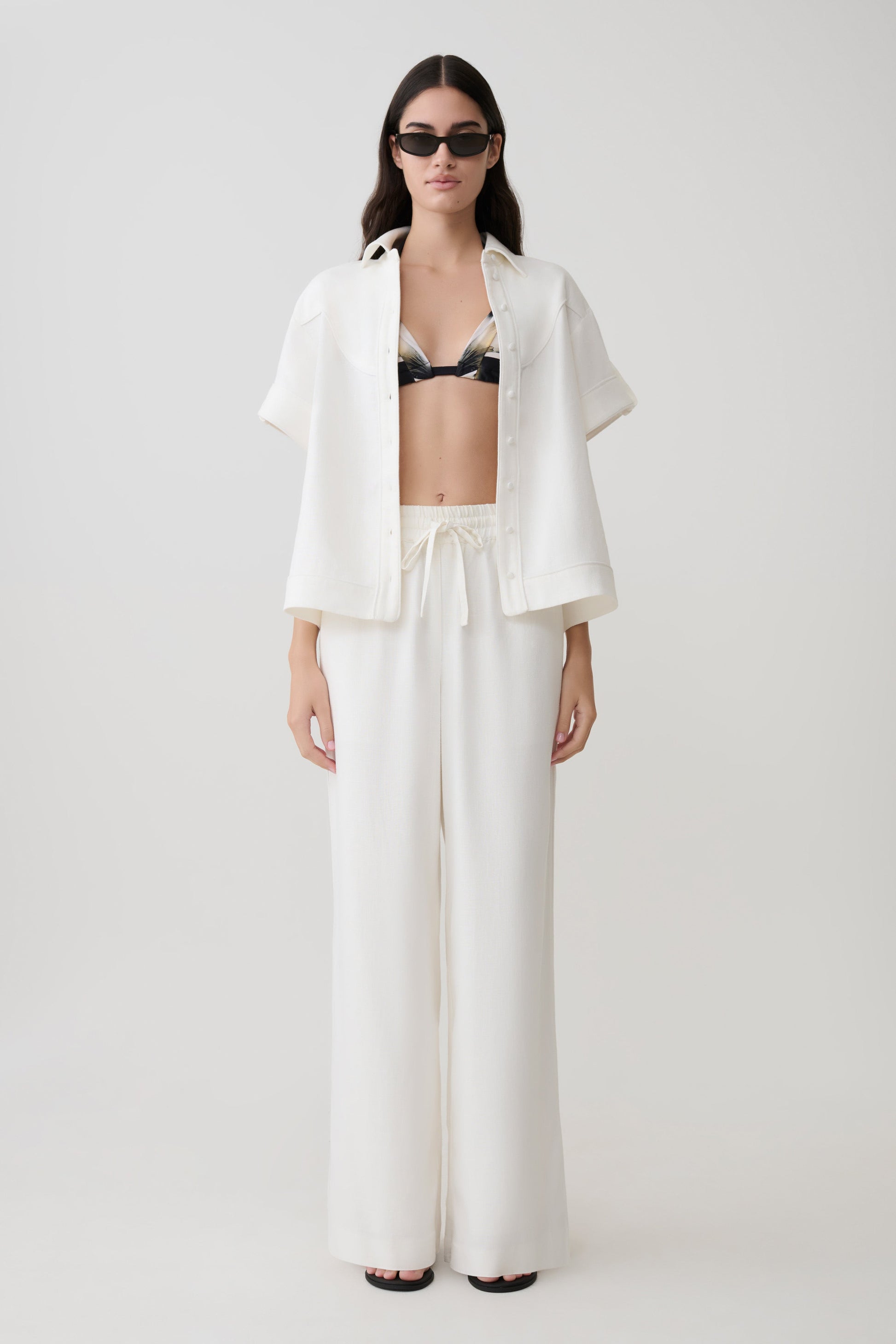 Selena Linen Short Sleeve Shirt - White #7