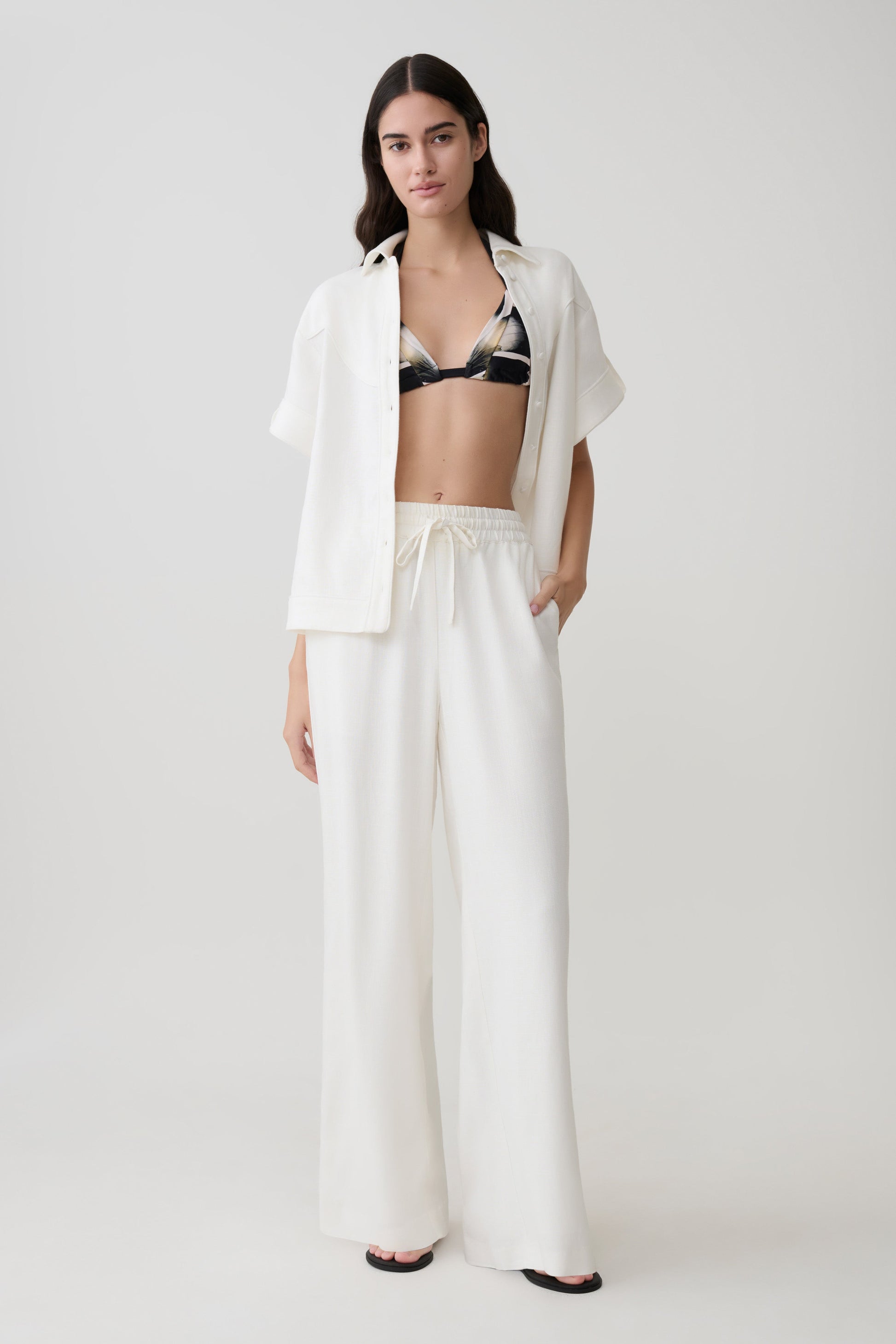 Selena Linen Straight Leg Pant - White #7