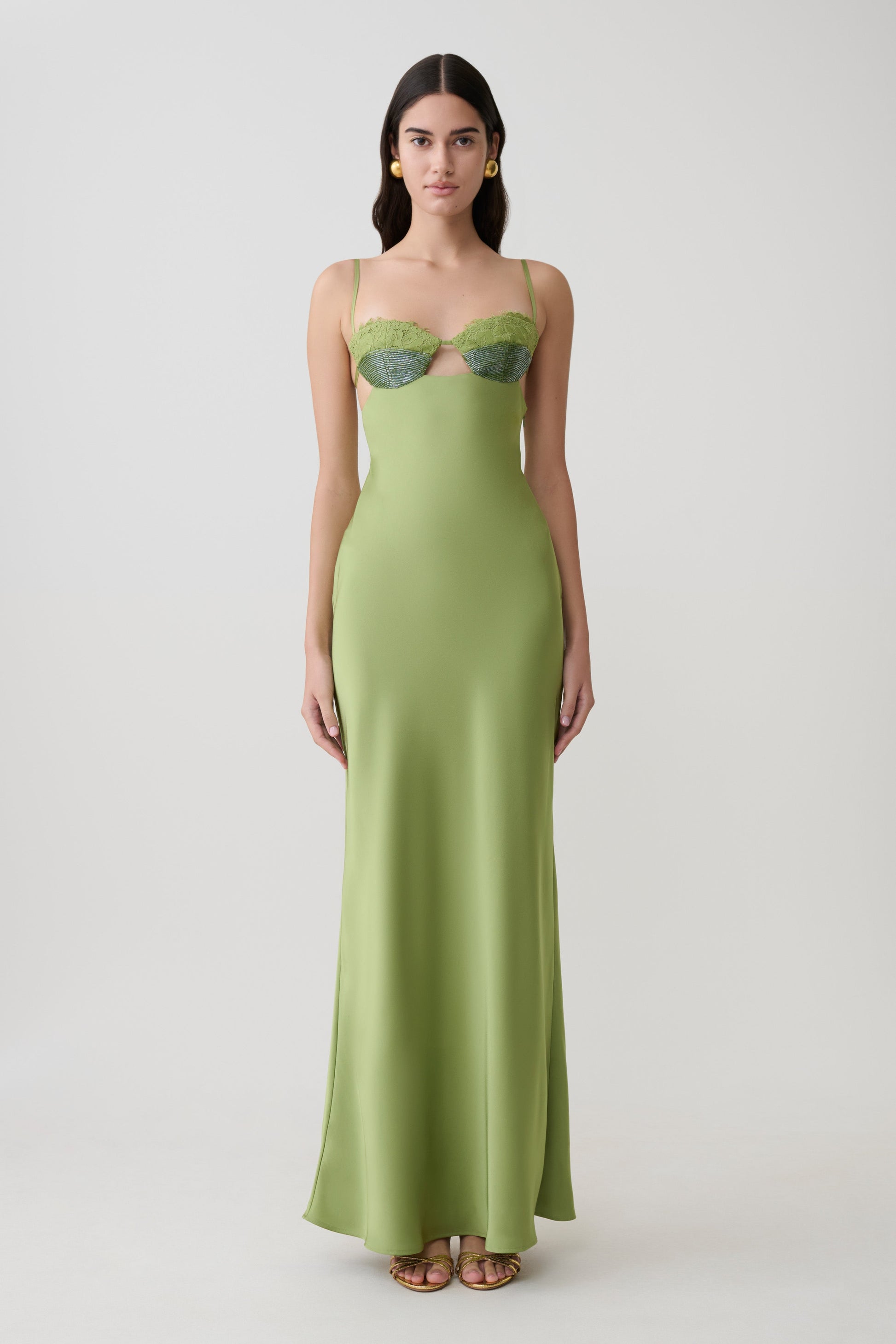 Fiorella Embellished Satin Maxi Dress - Pistachio #3