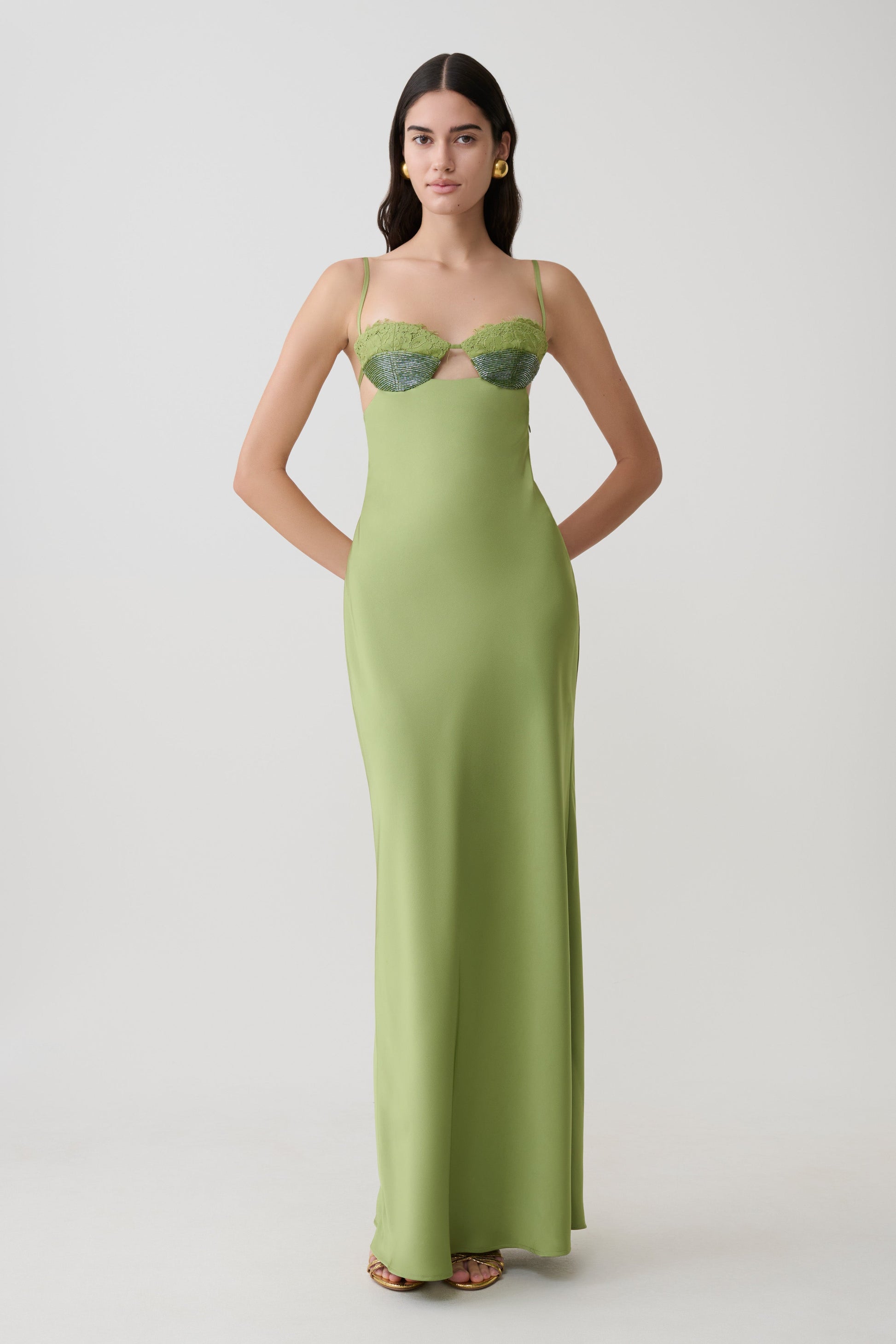 Fiorella Embellished Satin Maxi Dress - Pistachio #5