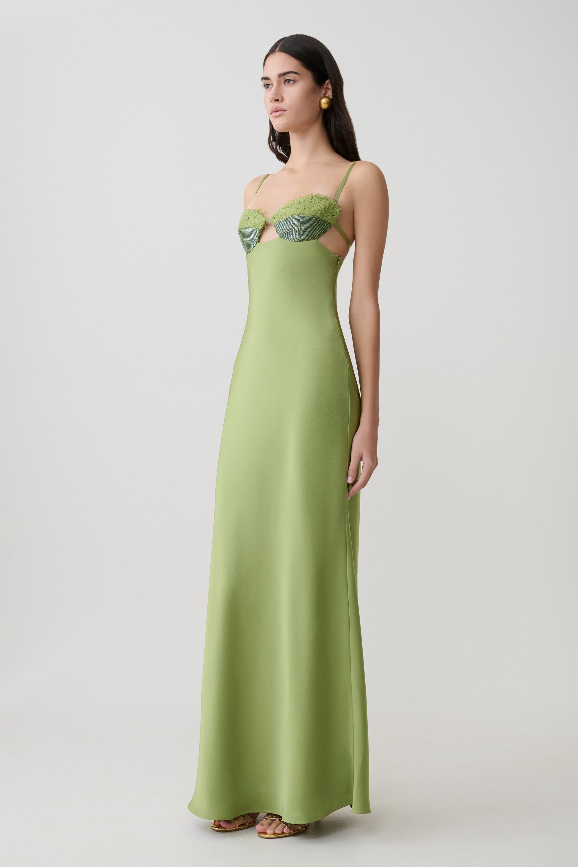 Fiorella Embellished Satin Maxi Dress - Pistachio #4