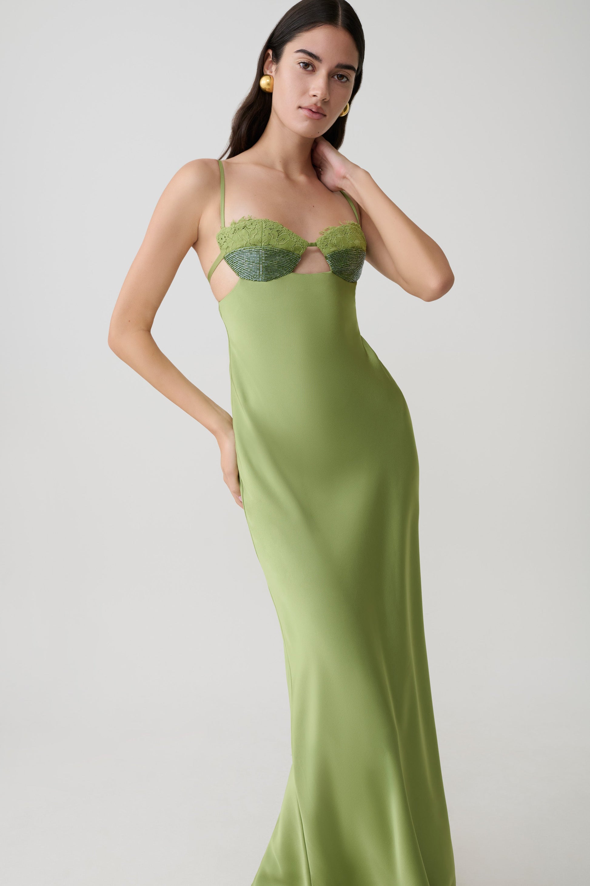 Fiorella Embellished Satin Maxi Dress - Pistachio #7