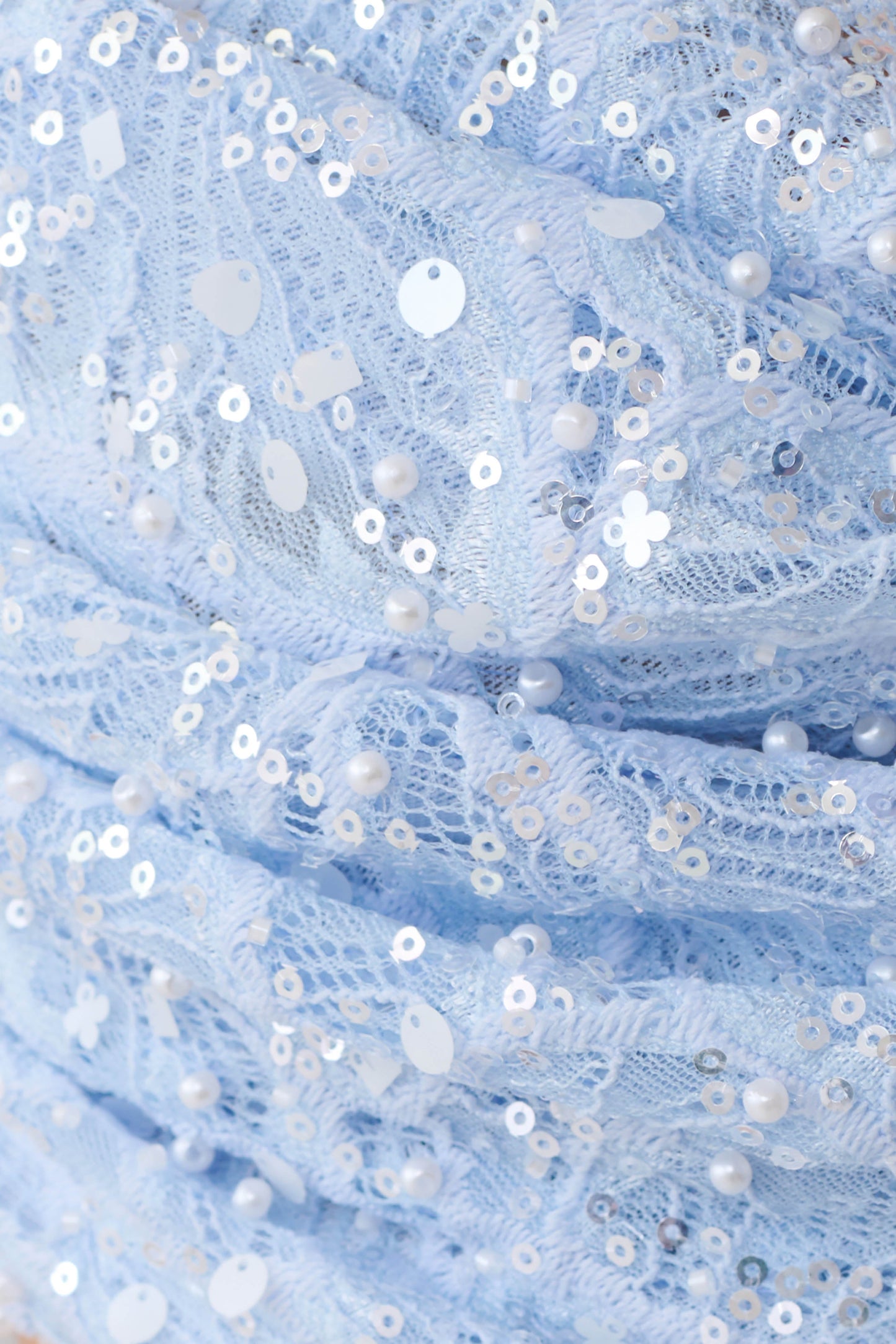 Kiara Pearl Beaded Cowl Crop Top - Powder Blue