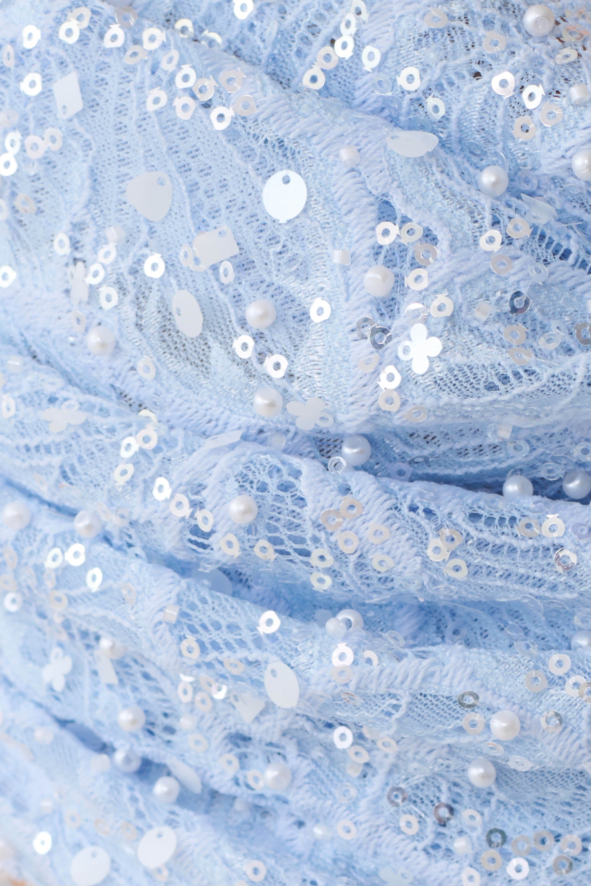 Kiara Pearl Beaded Cowl Crop Top - Powder Blue #7