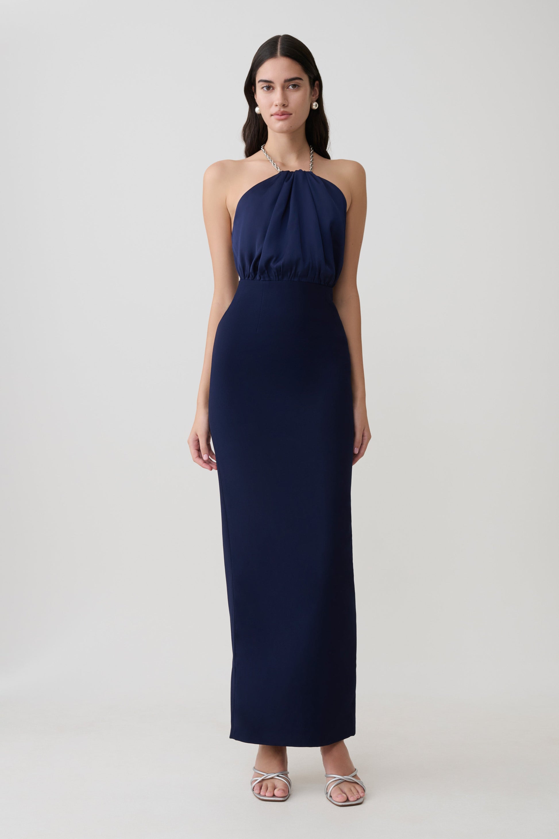 Elina Satin Necklace Maxi Dress - Navy #5