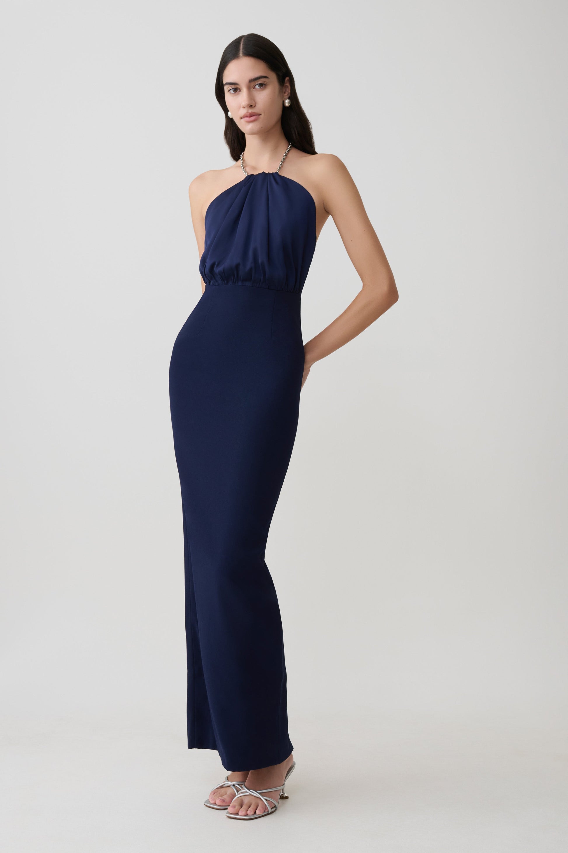 Elina Satin Necklace Maxi Dress - Navy #4