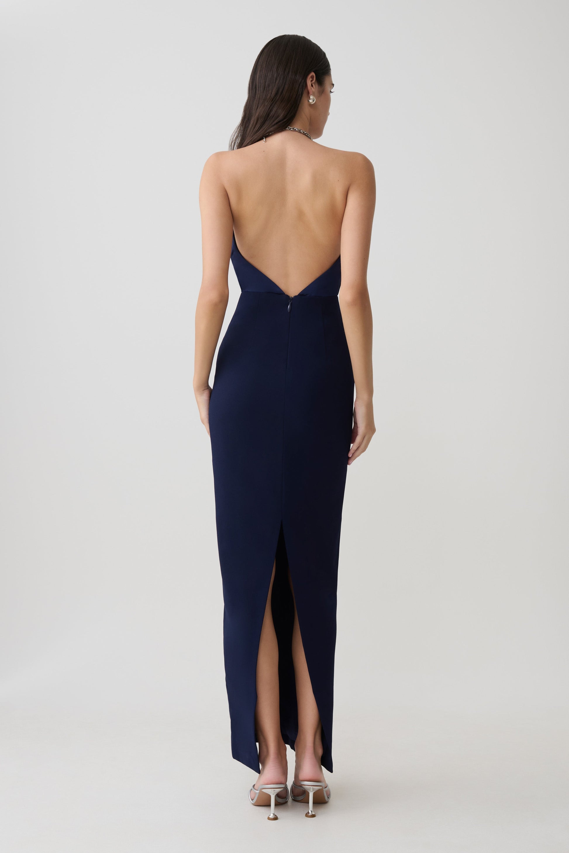 Elina Satin Necklace Maxi Dress - Navy #2