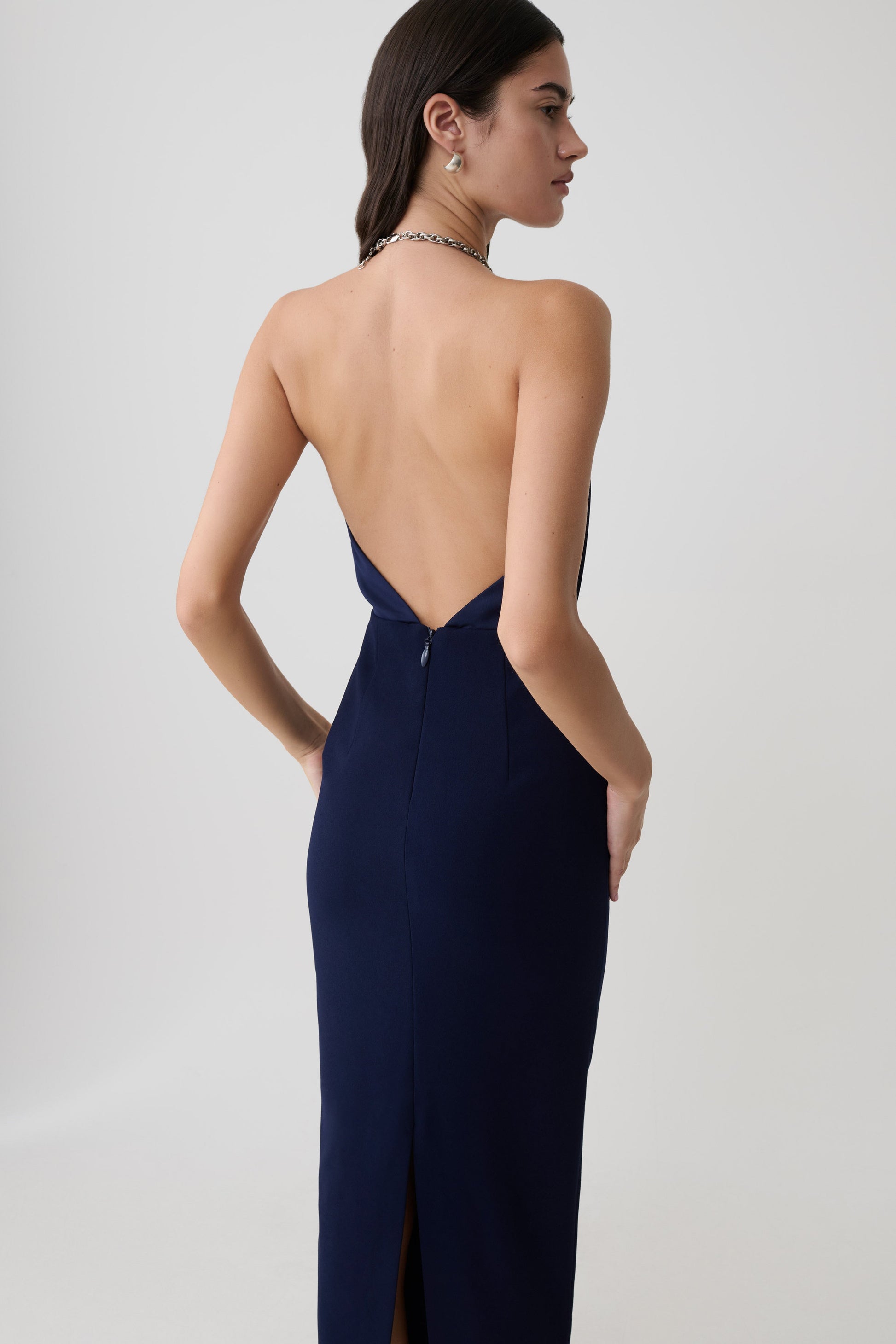 Elina Satin Necklace Maxi Dress - Navy #3