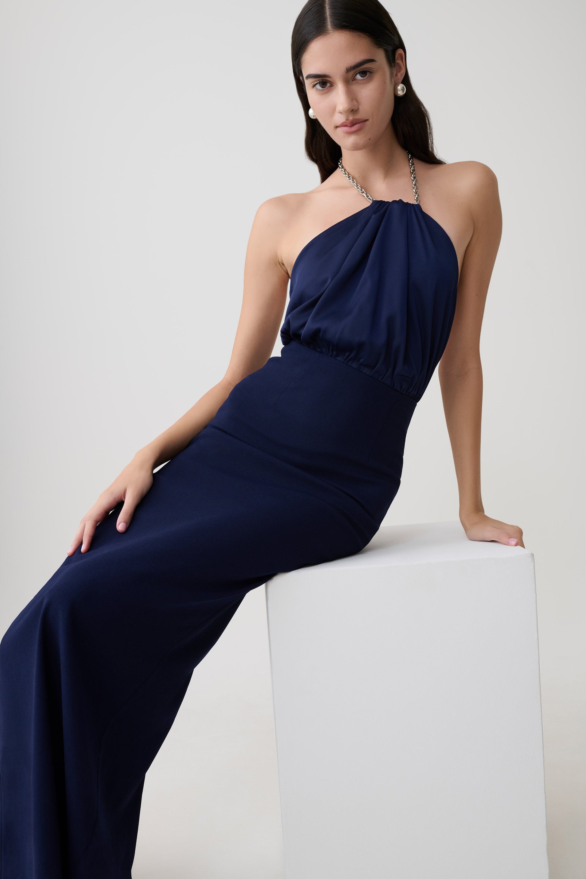 Elina Satin Necklace Maxi Dress - Navy #6