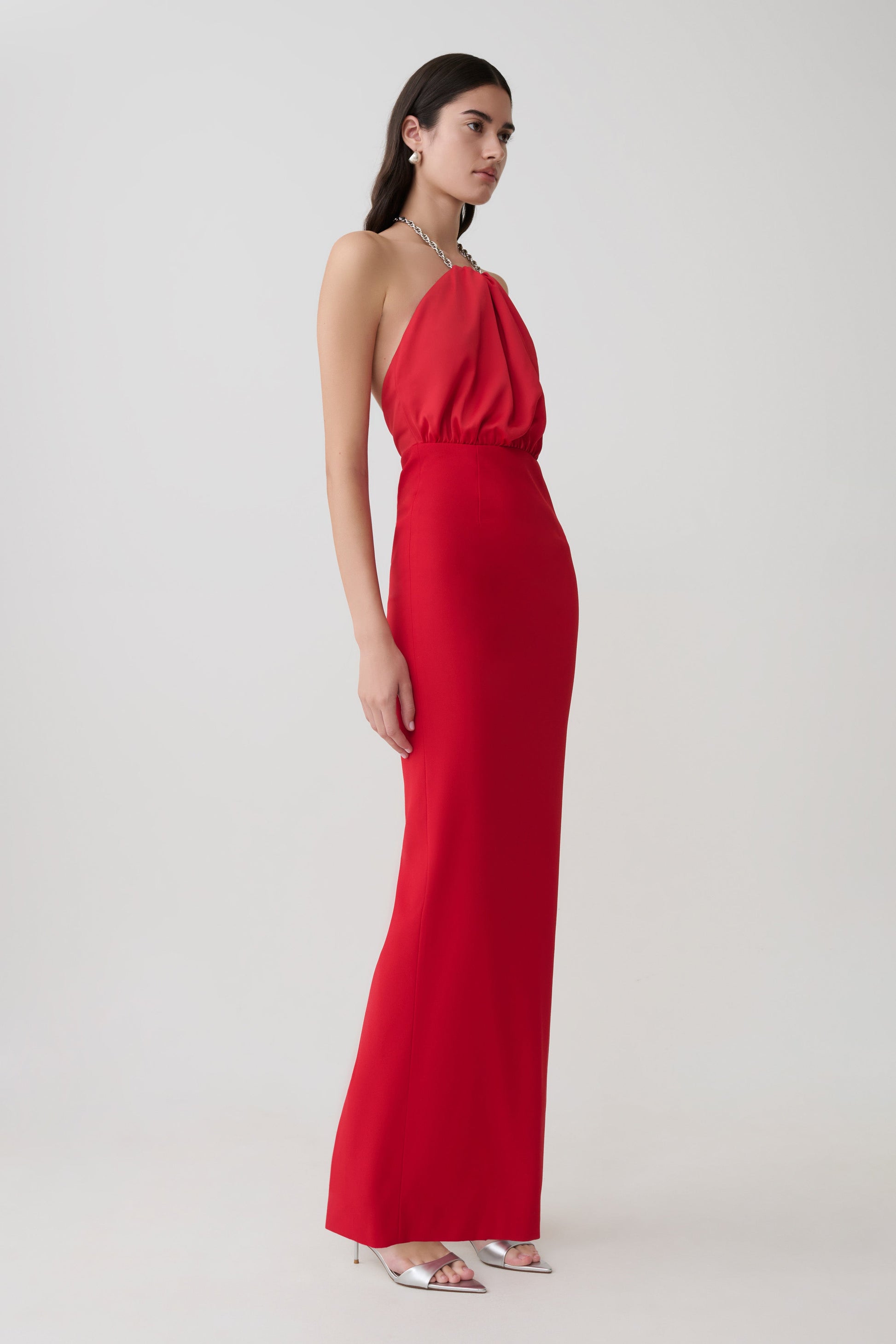 Elina Satin Necklace Maxi Dress - Red #4