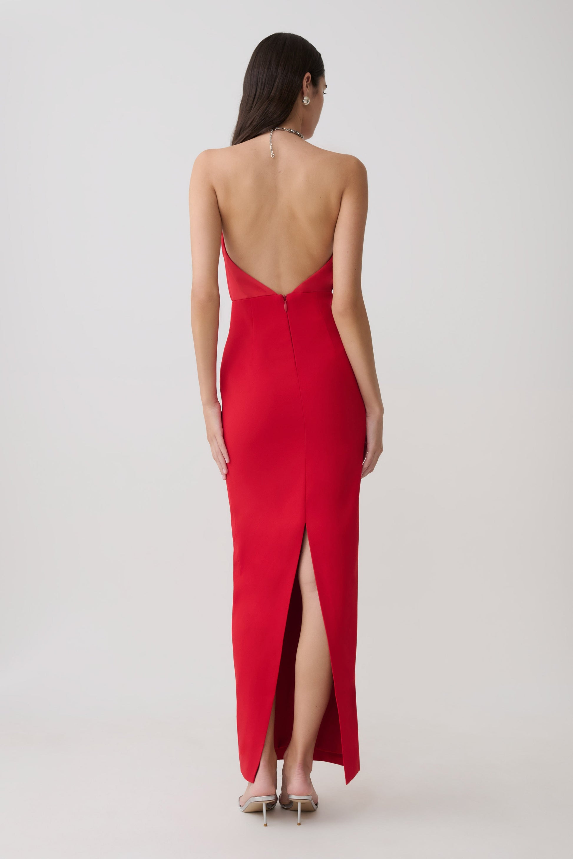 Elina Satin Necklace Maxi Dress - Red #2