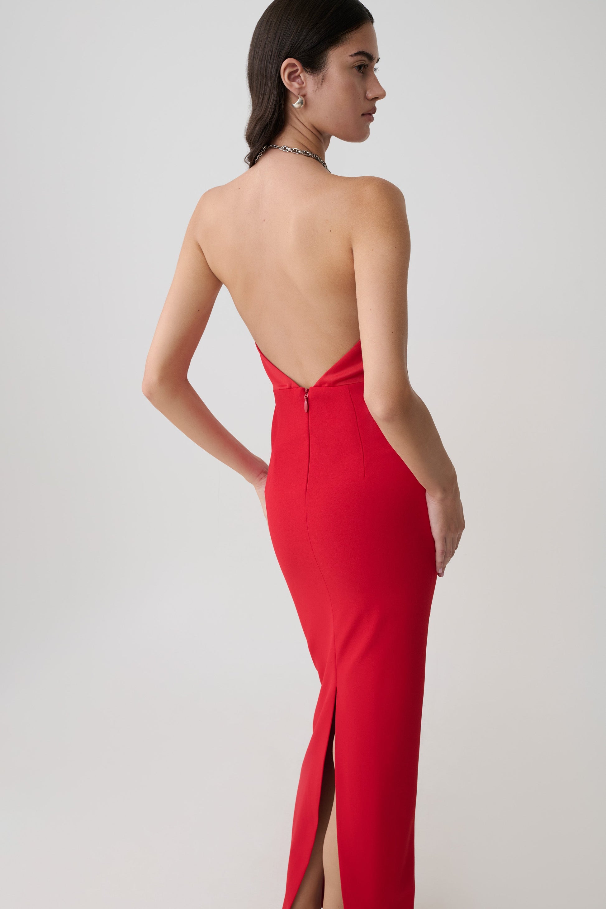 Elina Satin Necklace Maxi Dress - Red #3