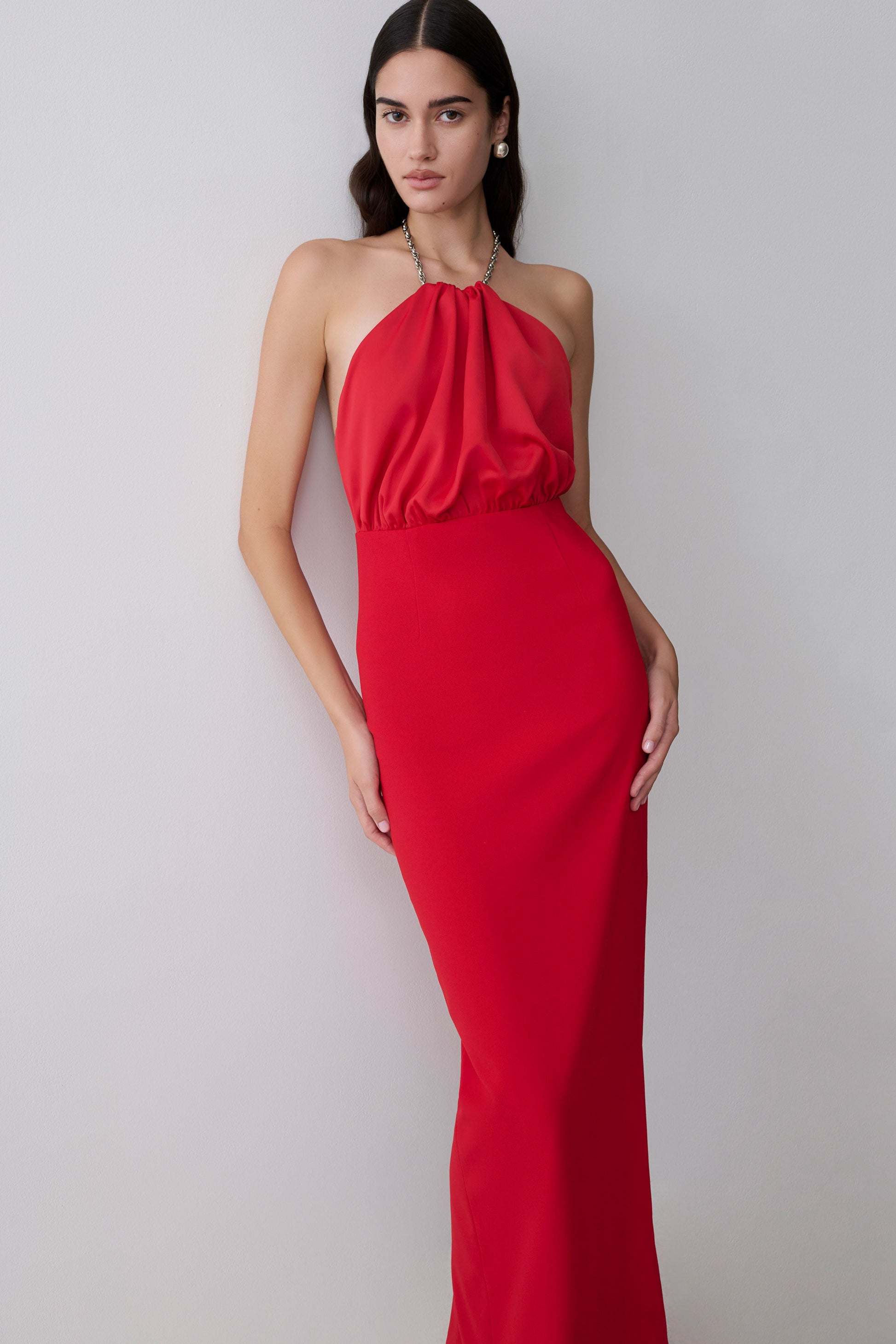 Elina Satin Necklace Maxi Dress - Red #5