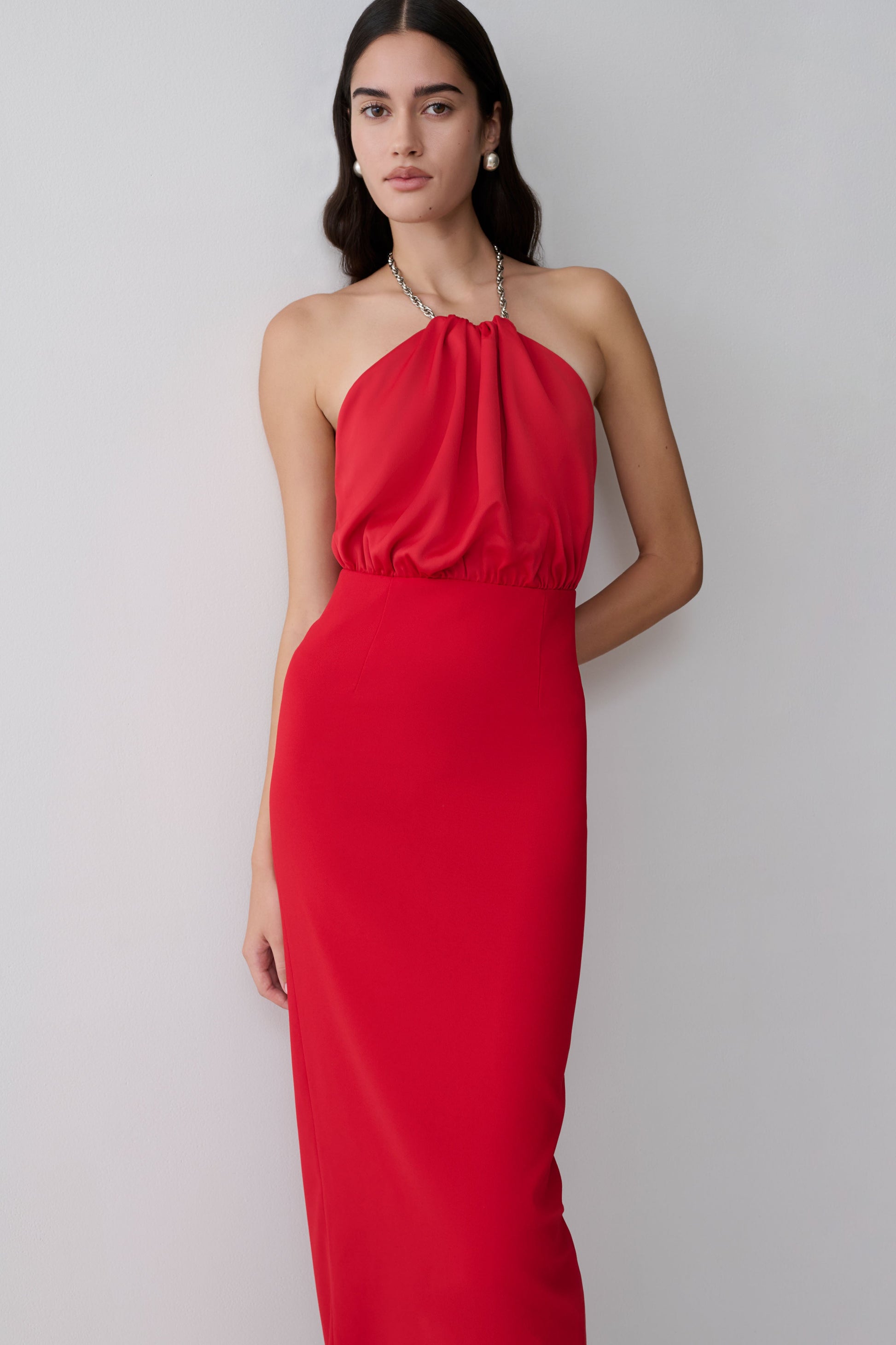 Elina Satin Necklace Maxi Dress - Red #6