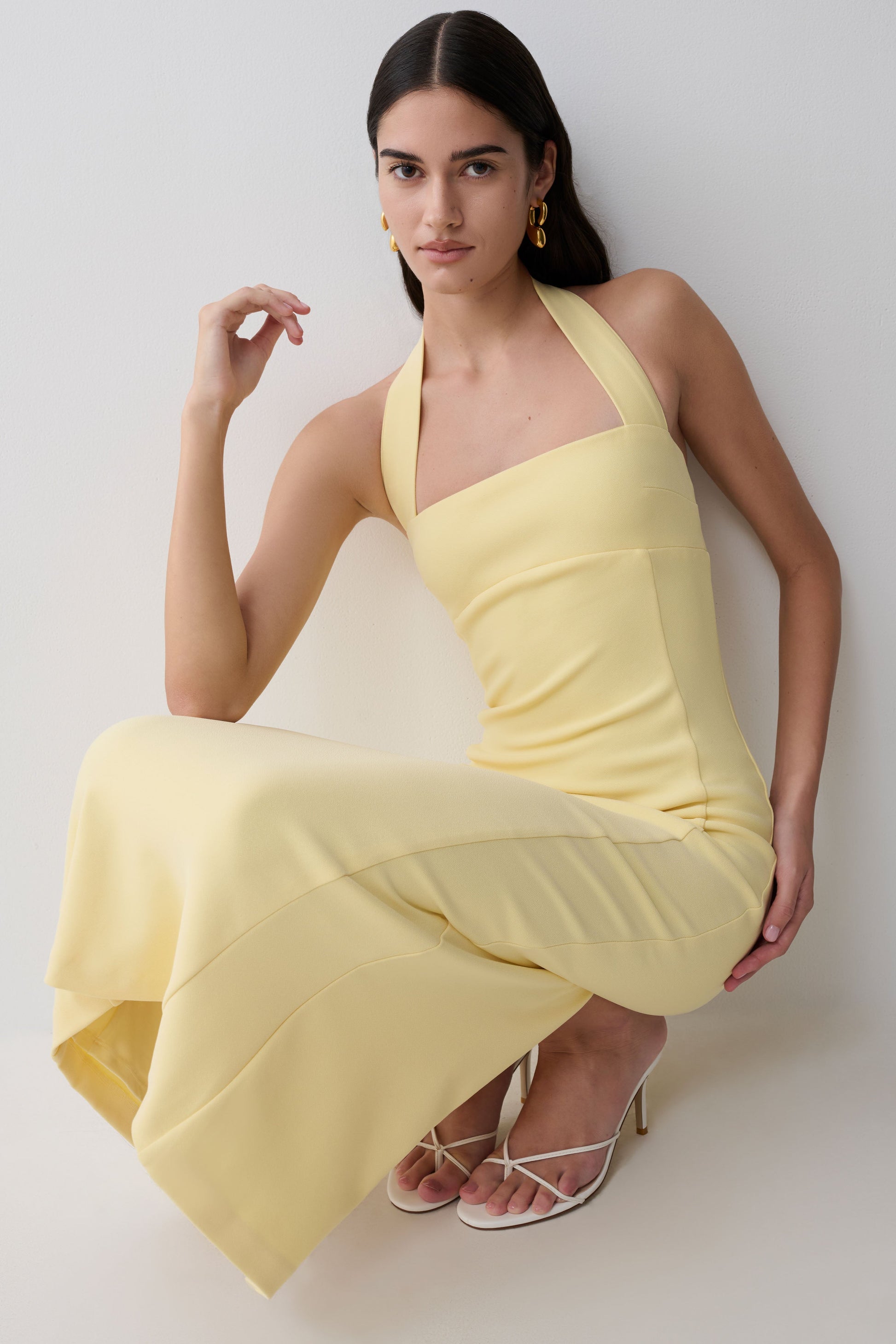 Amelita Suiting Halter Midi Dress - Pale Lemon #6