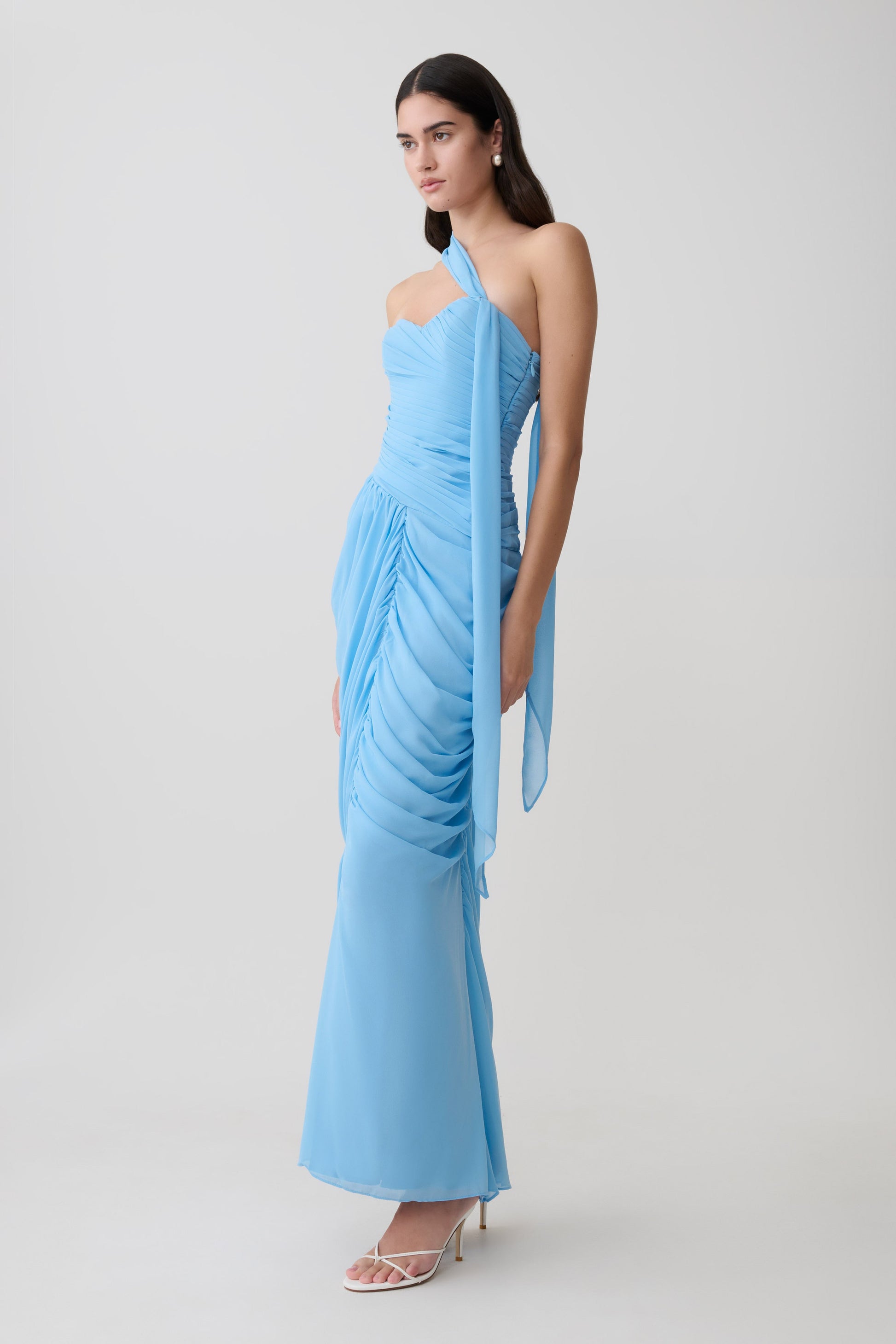 Micaela Chiffon Gathered Maxi Dress - Alaskan Blue #4