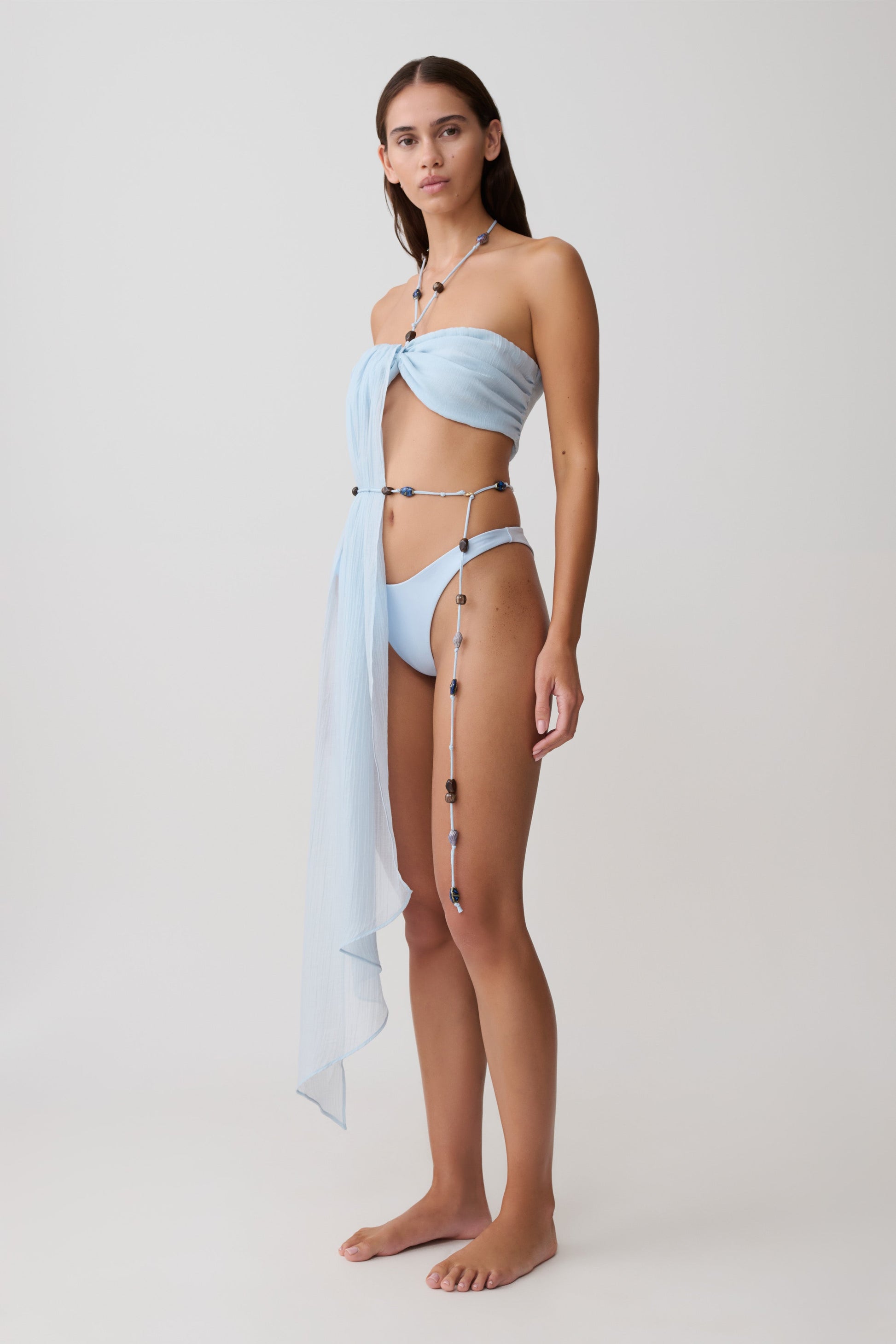 Kai Beaded Draped Scarf Top - Pale Blue #5
