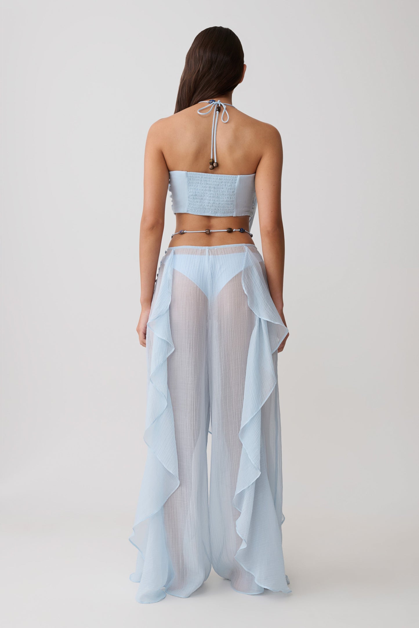 Kai Sheer Draped Ruffle Pant - Pale Blue