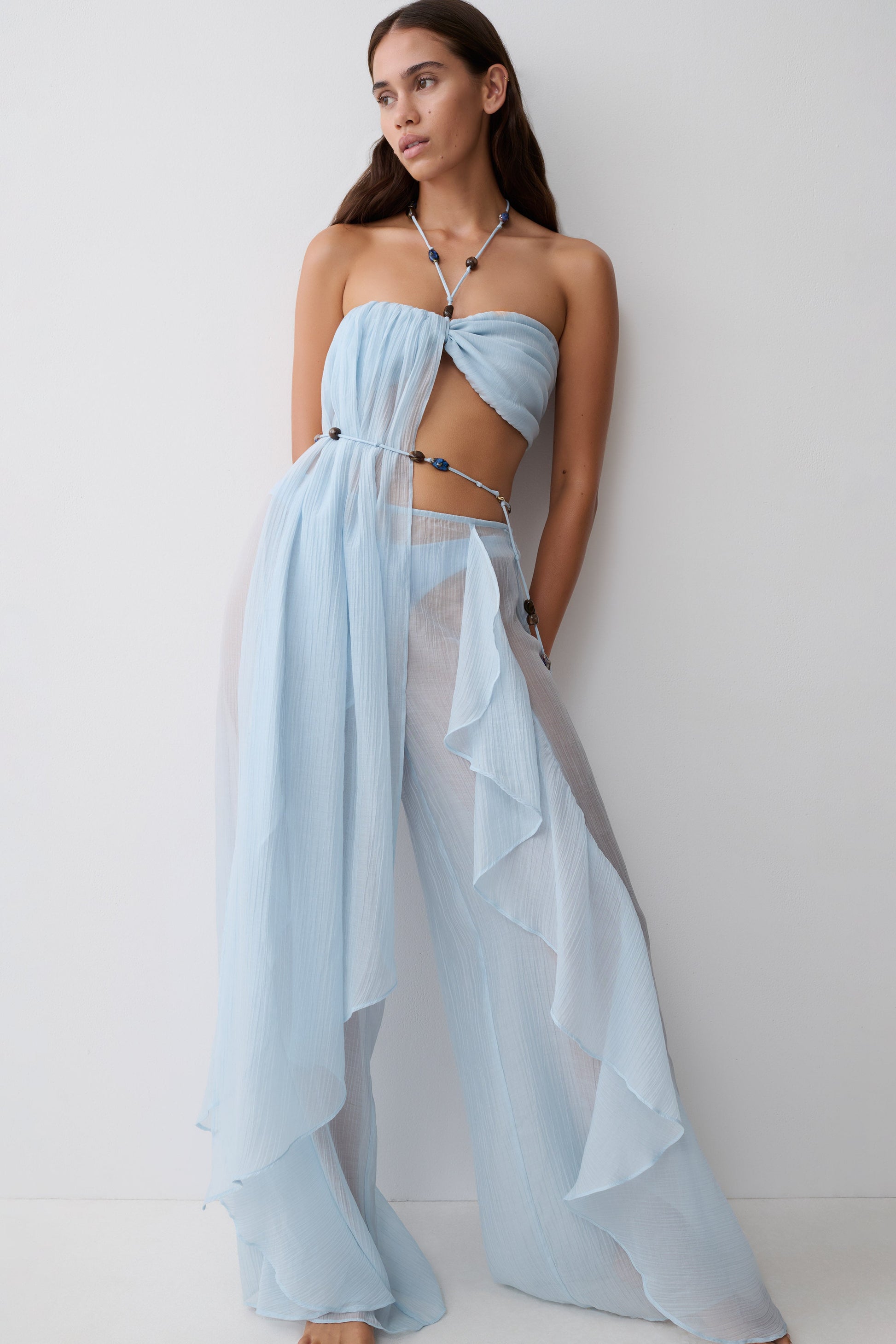 Kai Sheer Draped Ruffle Pant - Pale Blue #4