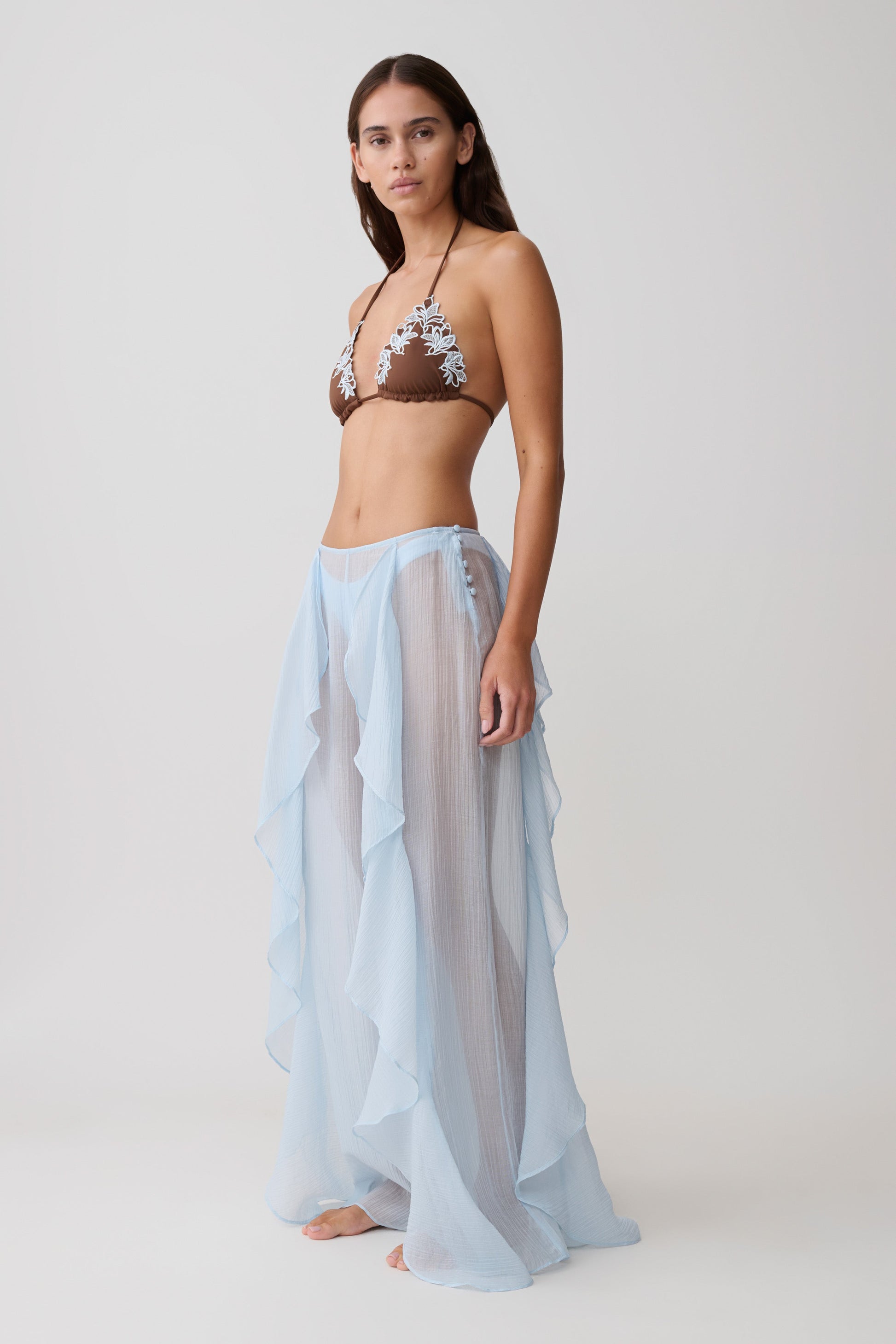 Kai Sheer Draped Ruffle Pant - Pale Blue #3