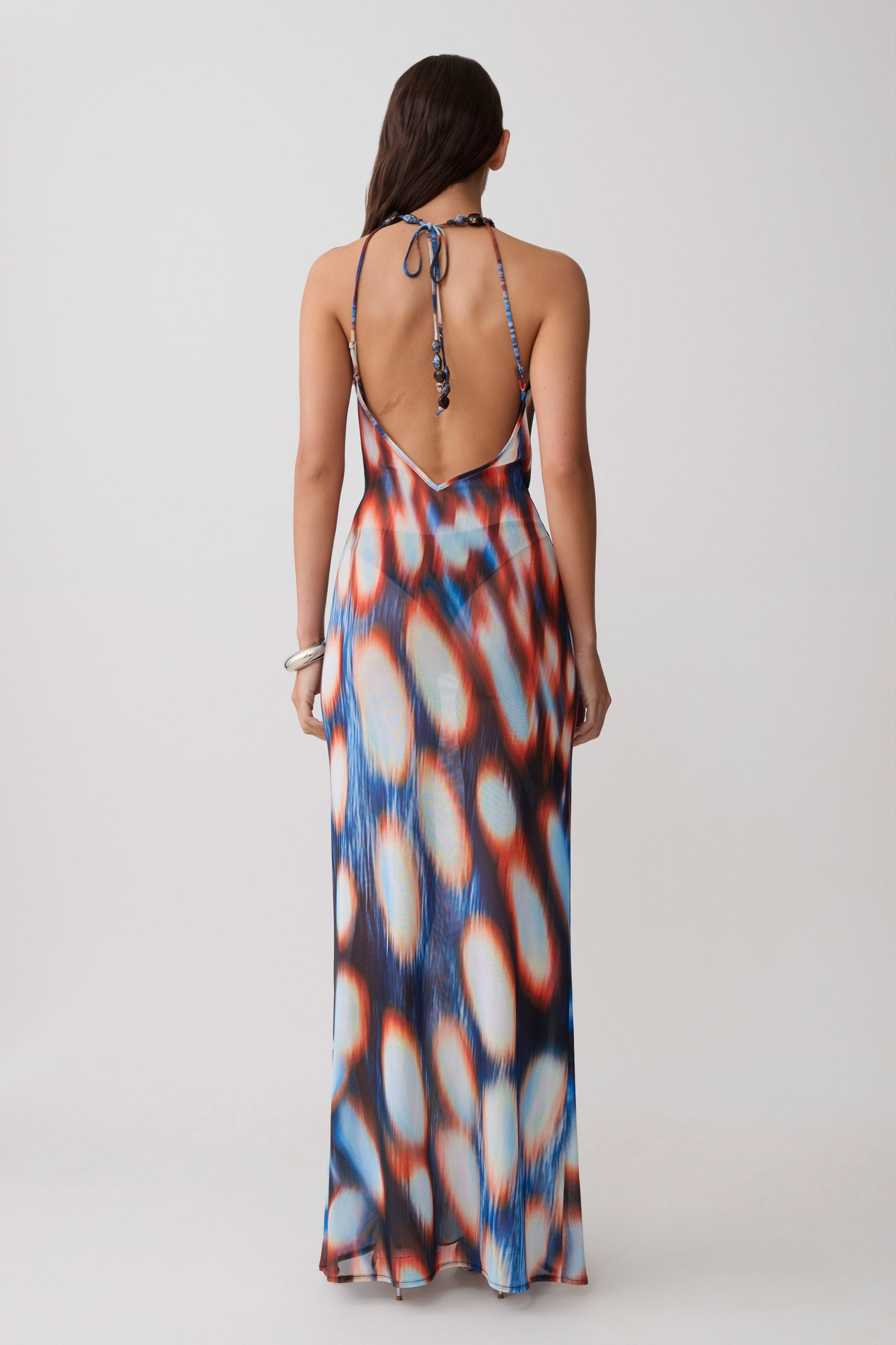 Ethel Mesh Cowl Plunge Maxi - Blue Abstract Print #2