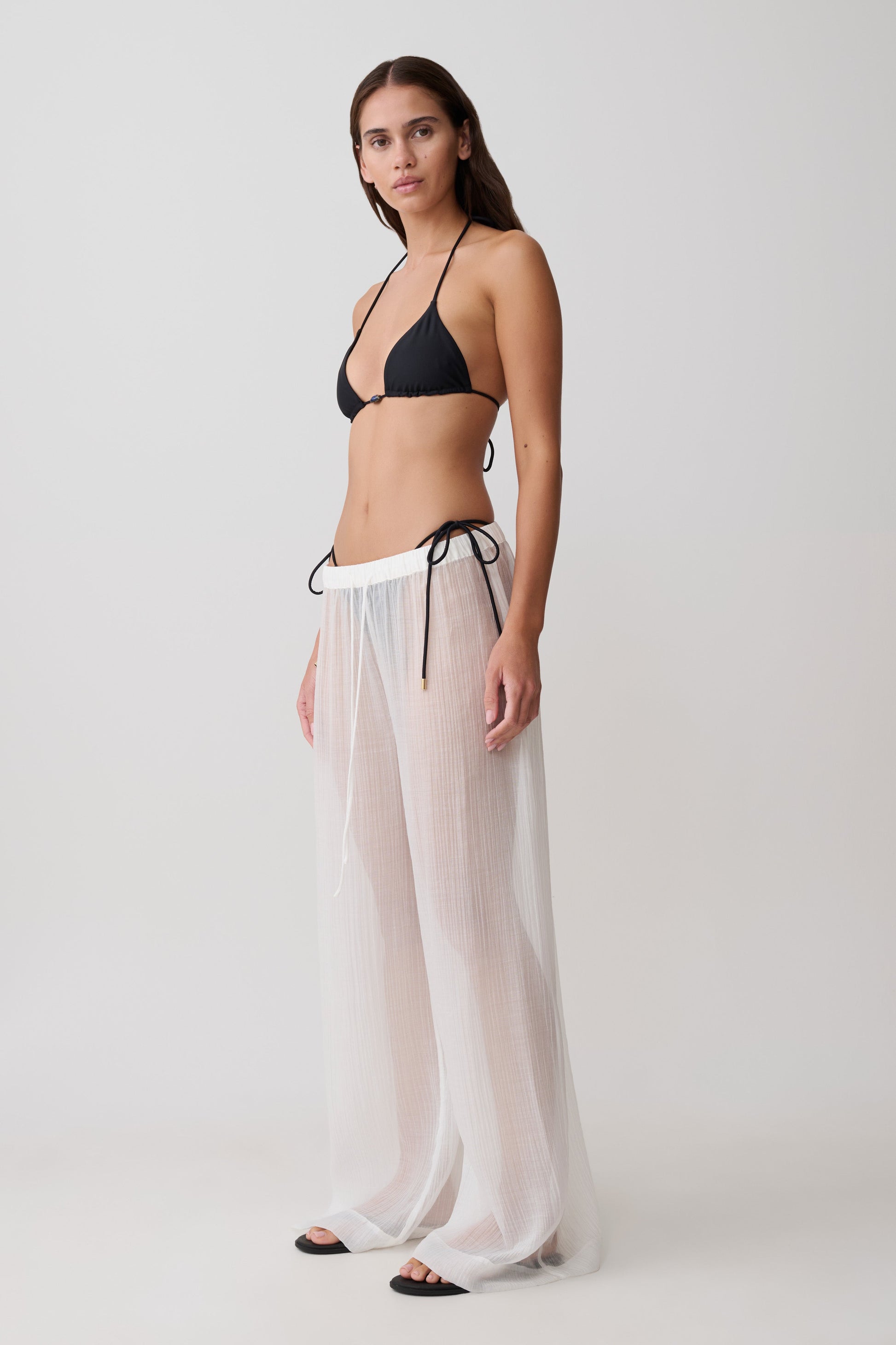 Leilani Sheer Drawstring Wide Leg Pants - Ivory #3