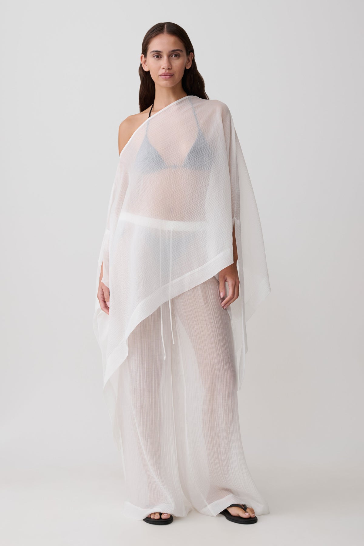 Leilani Sheer Draped Asymmetric Top - Ivory #6