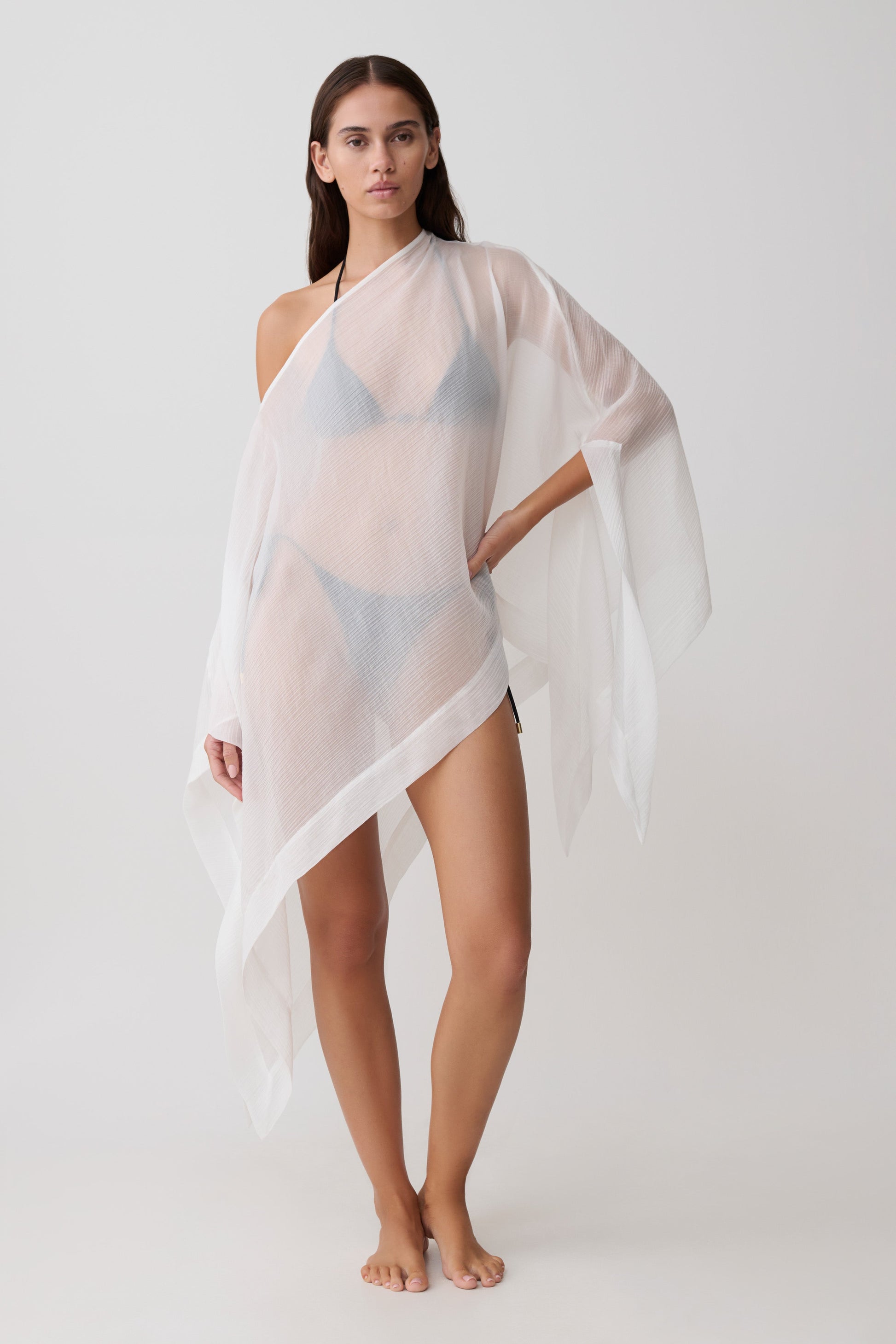 Leilani Sheer Draped Asymmetric Top - Ivory #4