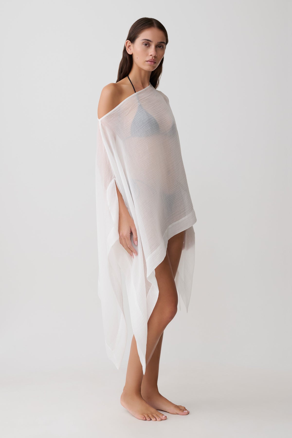 Leilani Sheer Draped Asymmetric Top - Ivory #5