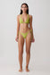 Woman wearing a green bikini set.