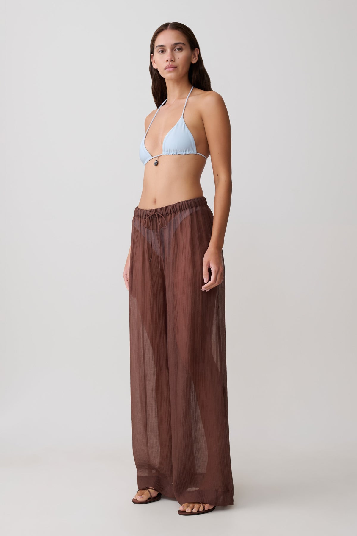 Leilani Sheer Drawstring Wide Leg Pants - Chocolate #3