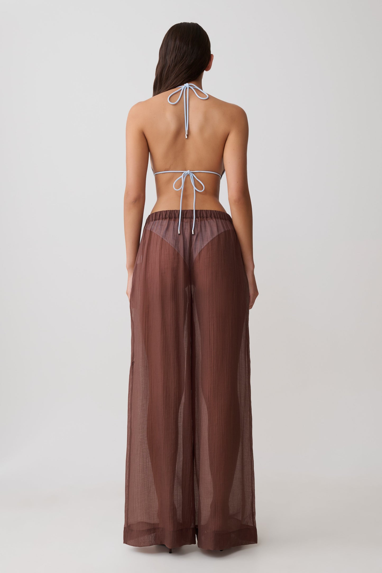 Leilani Sheer Drawstring Wide Leg Pants - Chocolate