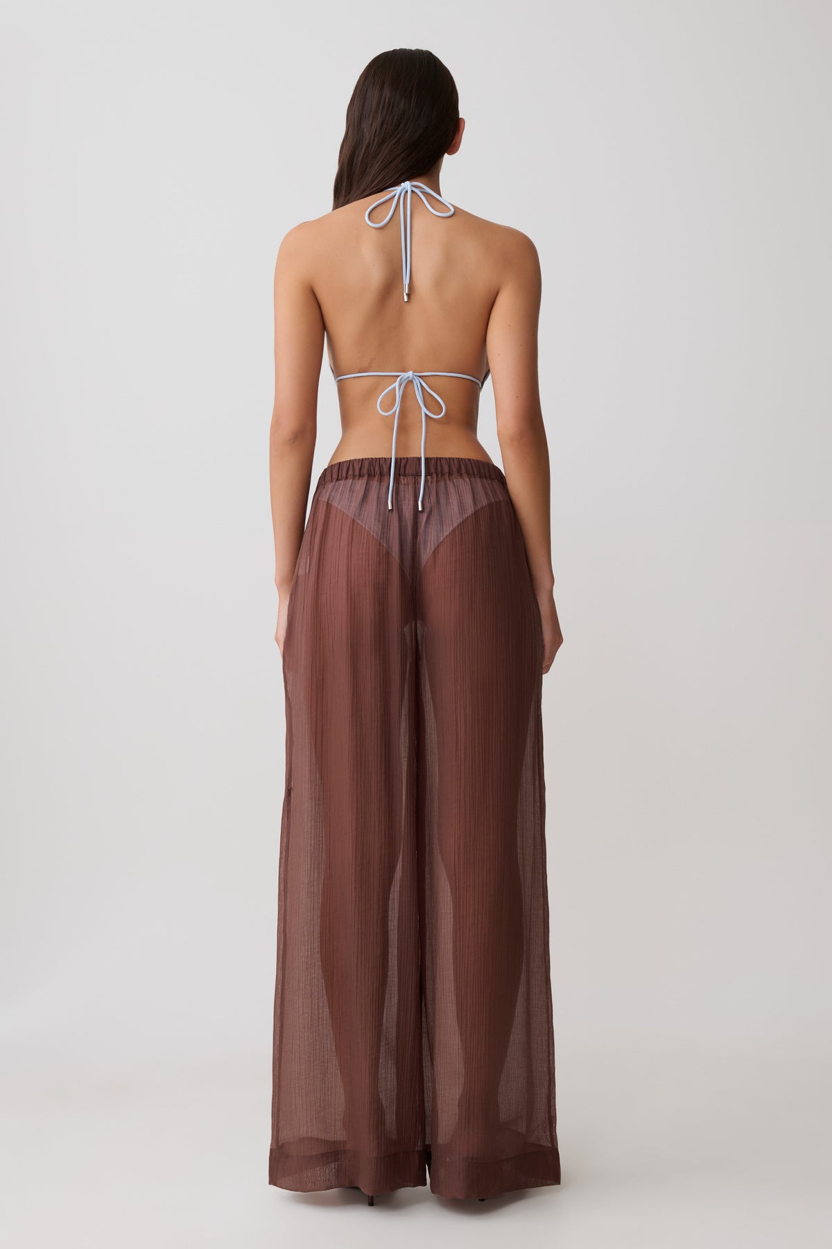 Leilani Sheer Drawstring Wide Leg Pants - Chocolate #2