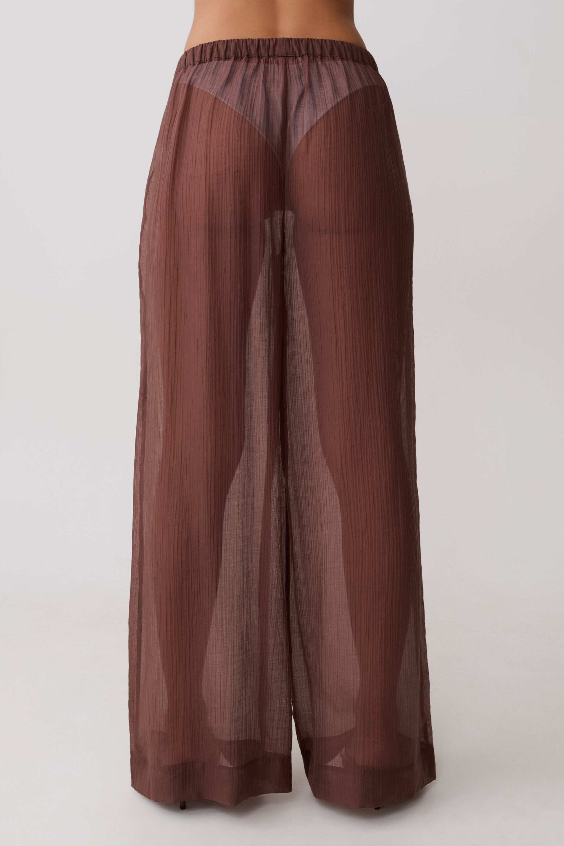 Leilani Sheer Drawstring Wide Leg Pants - Chocolate #7