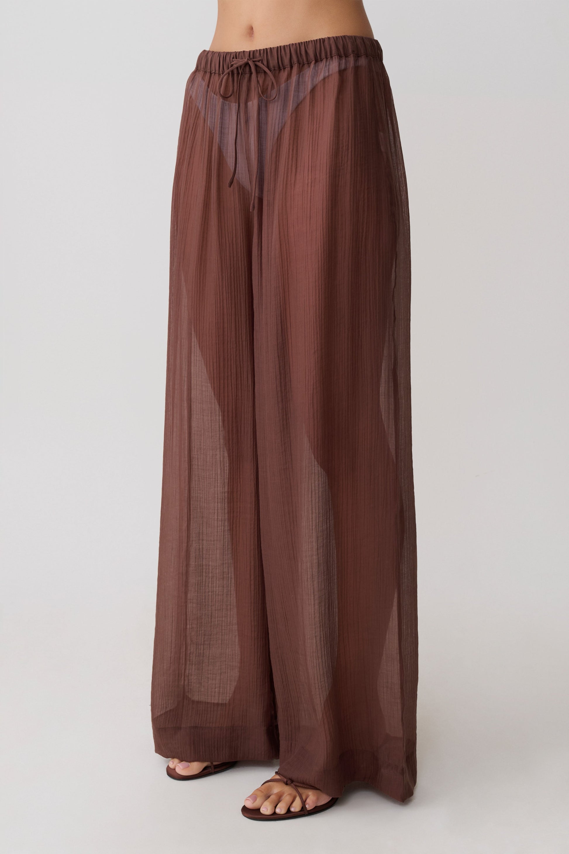 Leilani Sheer Drawstring Wide Leg Pants - Chocolate #6
