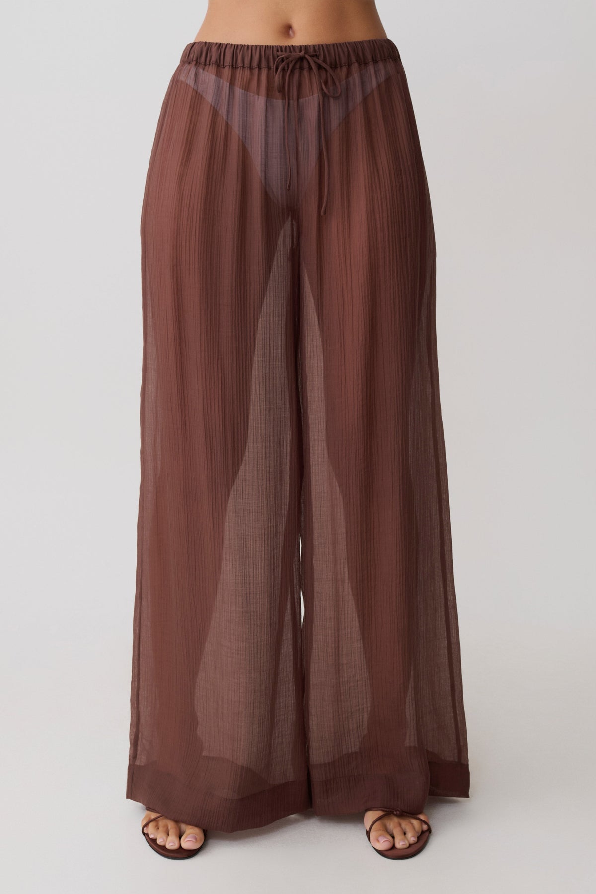 Leilani Sheer Drawstring Wide Leg Pants - Chocolate #9