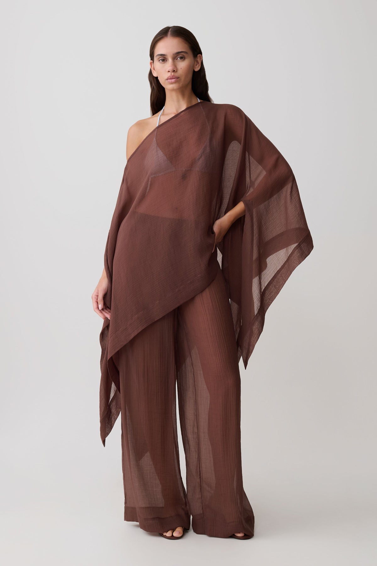 Leilani Sheer Drawstring Wide Leg Pants - Chocolate #5